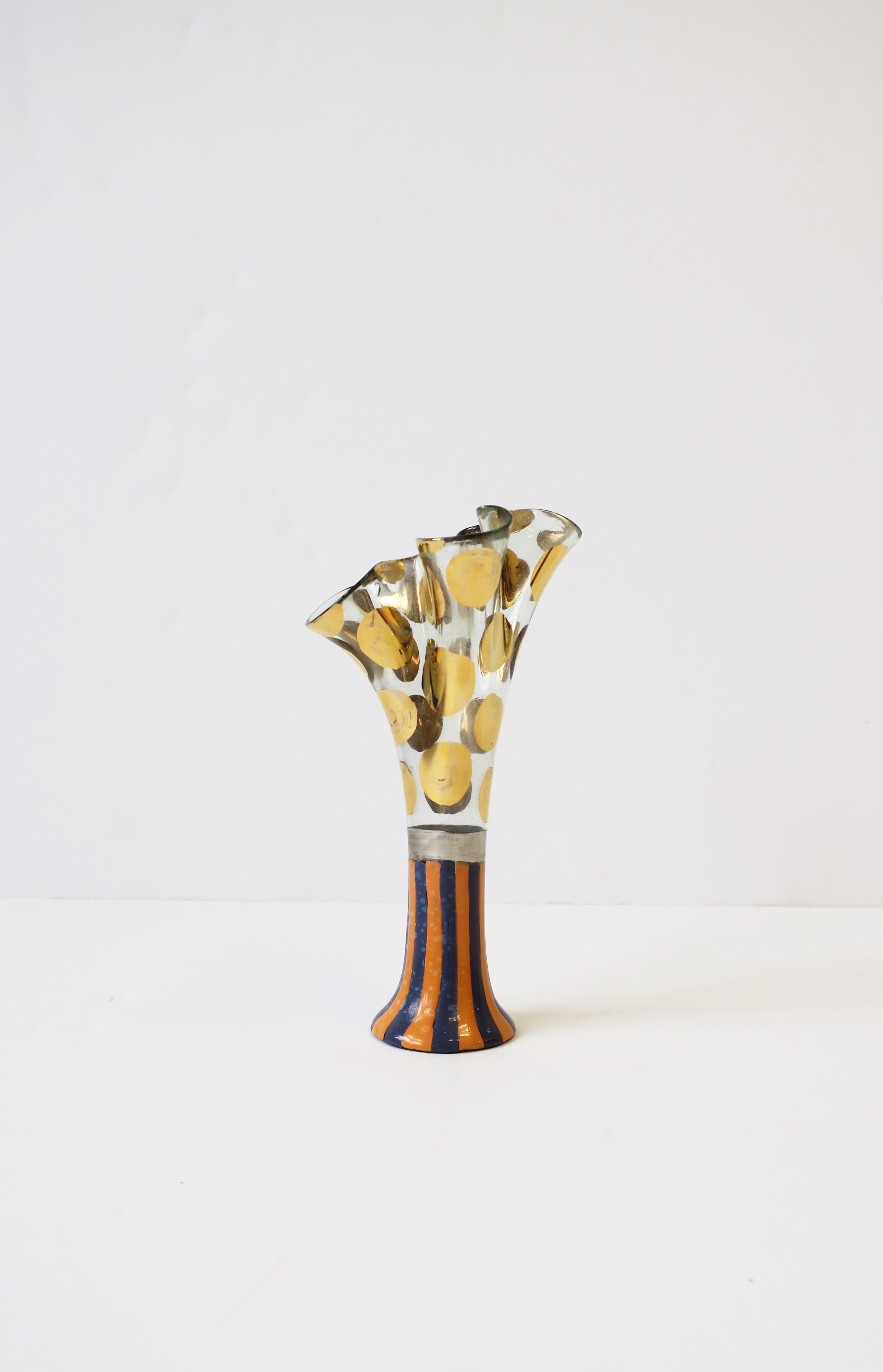 Mackenzie-Childs Art Glass Vase with Gold Polka Dots, circa 1980s For Sale 1