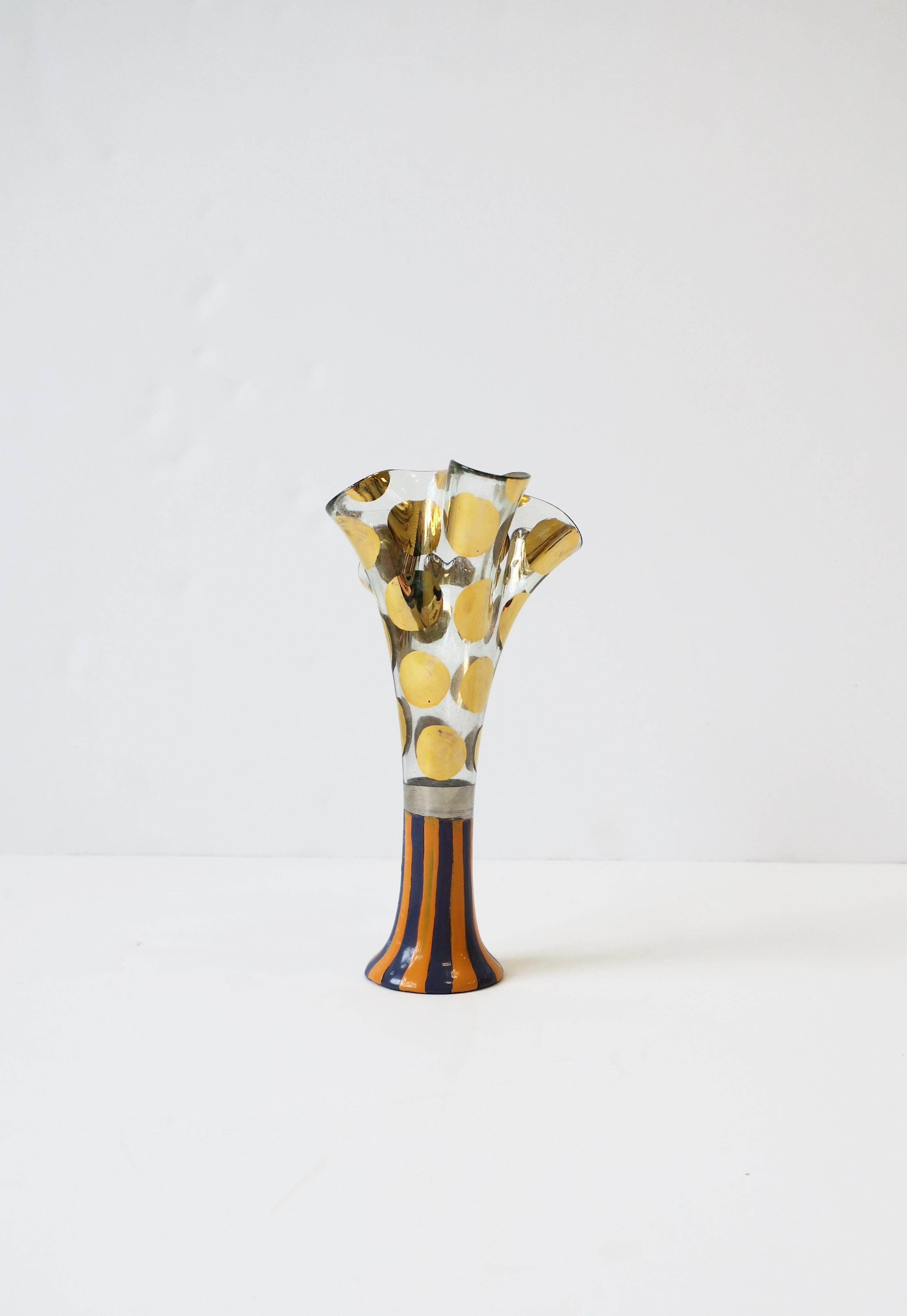 Mackenzie-Childs Art Glass Vase with Gold Polka Dots, circa 1980s For Sale 2