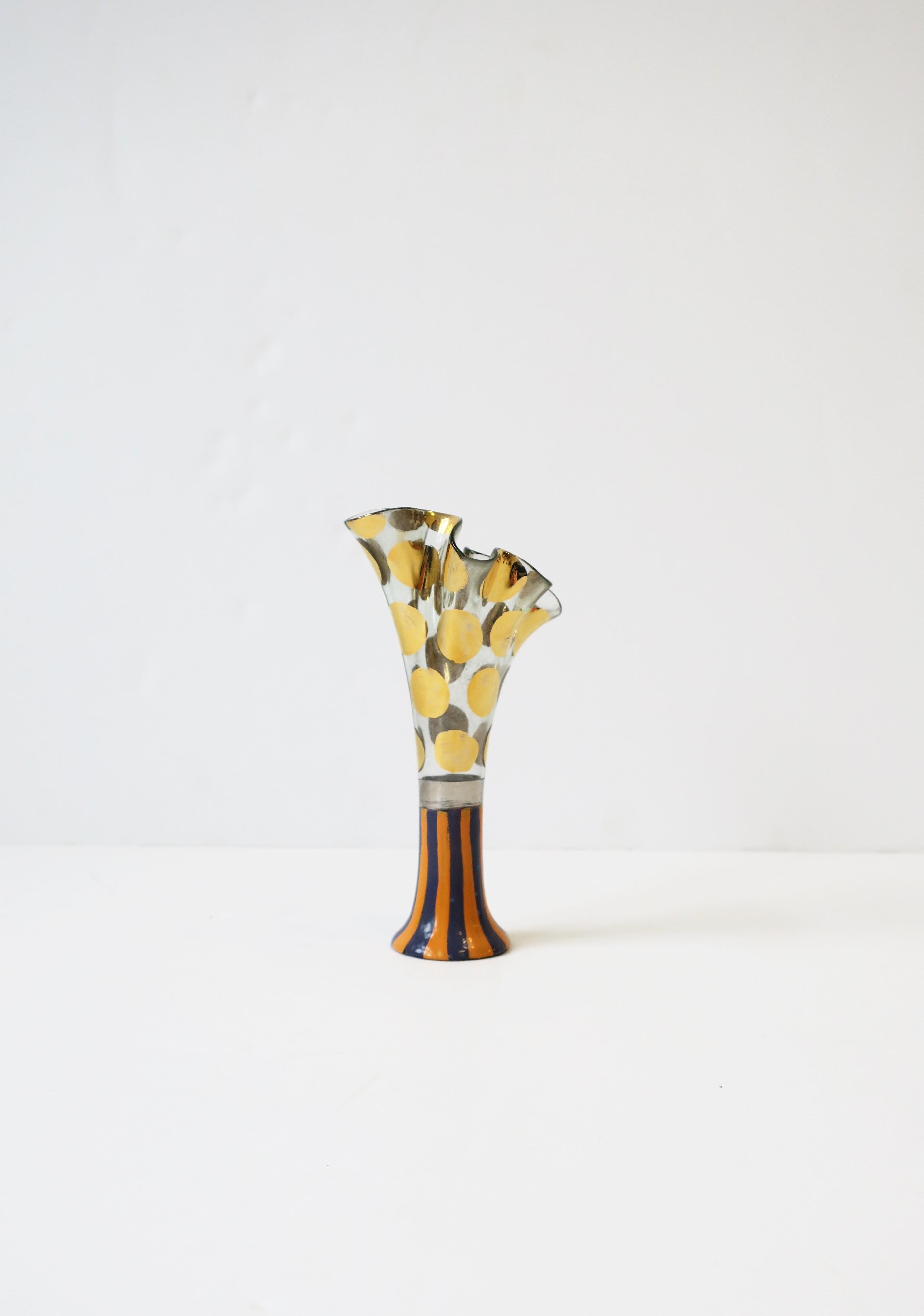Mackenzie-Childs Art Glass Vase with Gold Polka Dots, circa 1980s For Sale 3