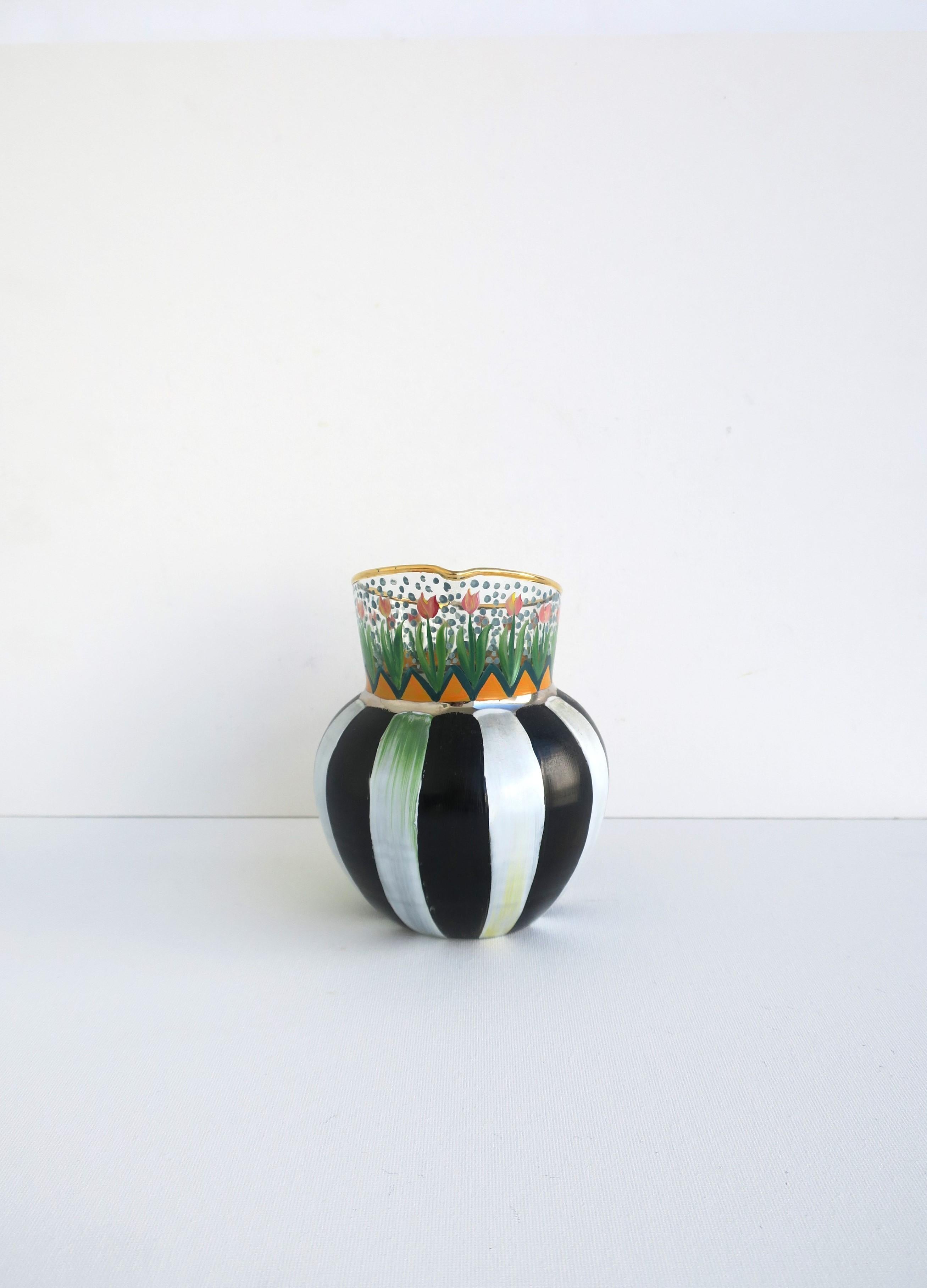 20th Century Mackenzie Childs Art Glass Pitcher or Vase with Garden Design, circa 1990s For Sale