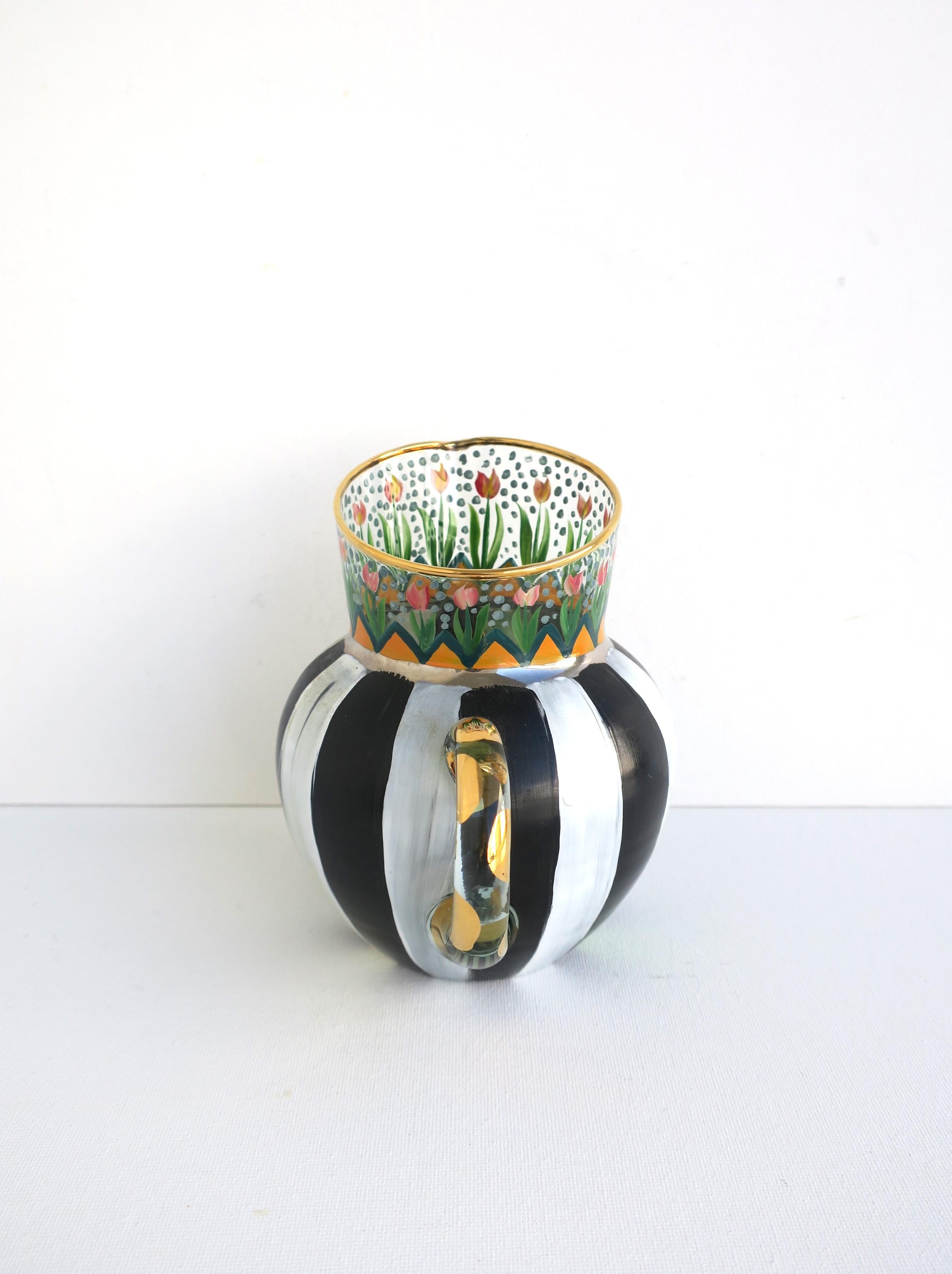 Hand-Painted Mackenzie Childs Art Glass Pitcher or Vase with Garden Design, circa 1990s