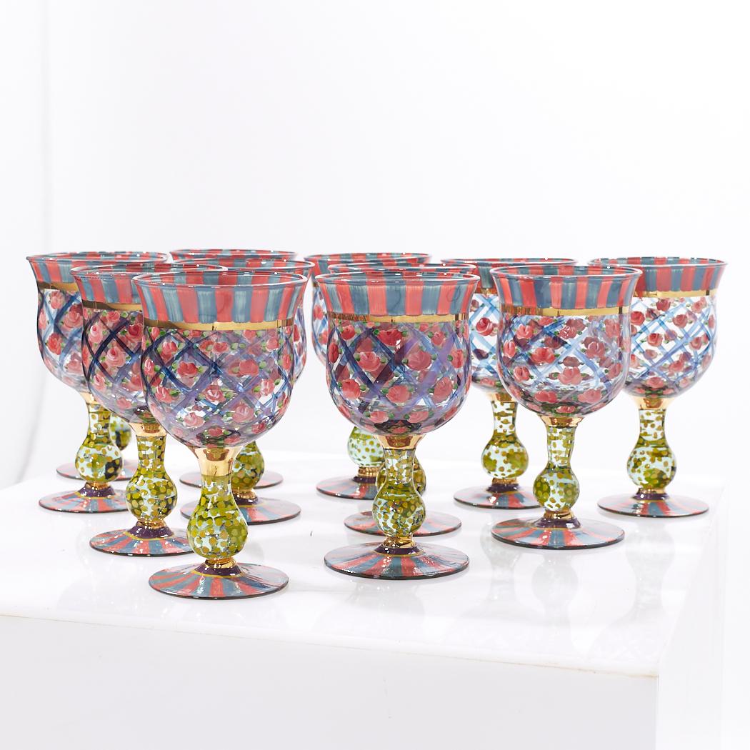 Modern Mackenzie Childs Circus Arbor Rose Water Goblets Glasses - Set of 12  For Sale