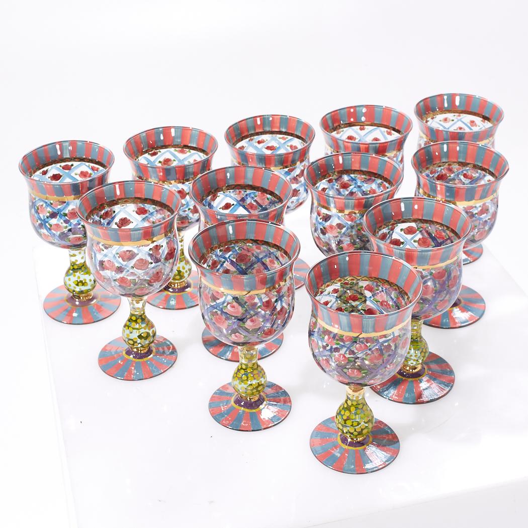 Mackenzie Childs Circus Arbor Rose Water Goblets Glasses - Set of 12  In Good Condition For Sale In Countryside, IL