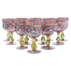 Mackenzie Childs Circus Arbor Rose Water Goblets Glasses - Set of 12 