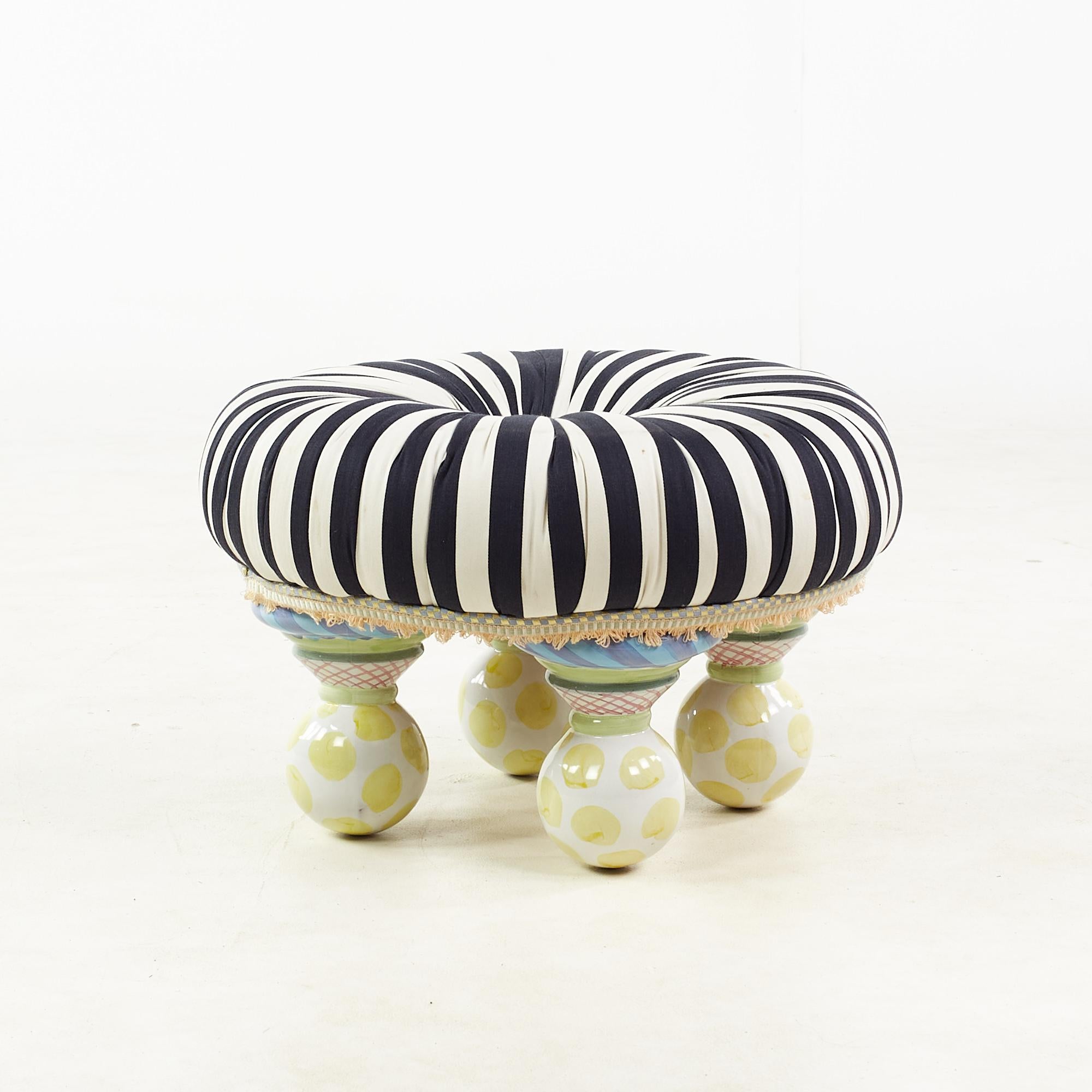 Modern MacKenzie Childs Contemporary Ottoman with Hand Painted Porcelain Legs