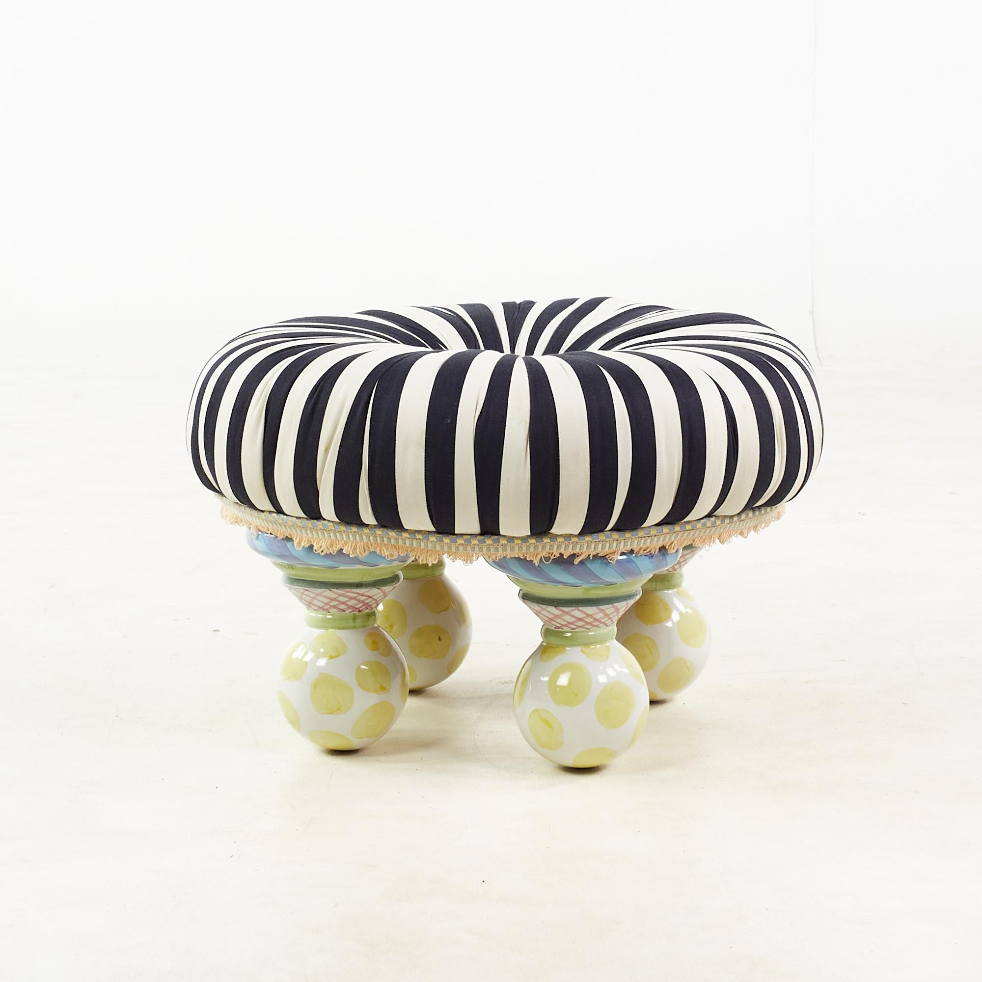 MacKenzie Childs Contemporary Ottoman with Hand Painted Porcelain Legs 1
