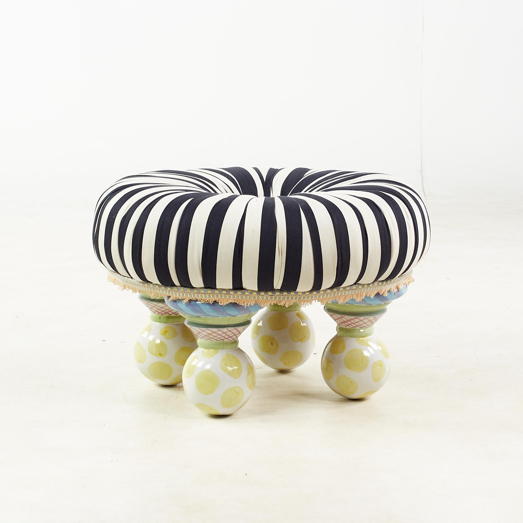 MacKenzie Childs Contemporary Ottoman with Hand Painted Porcelain Legs 2