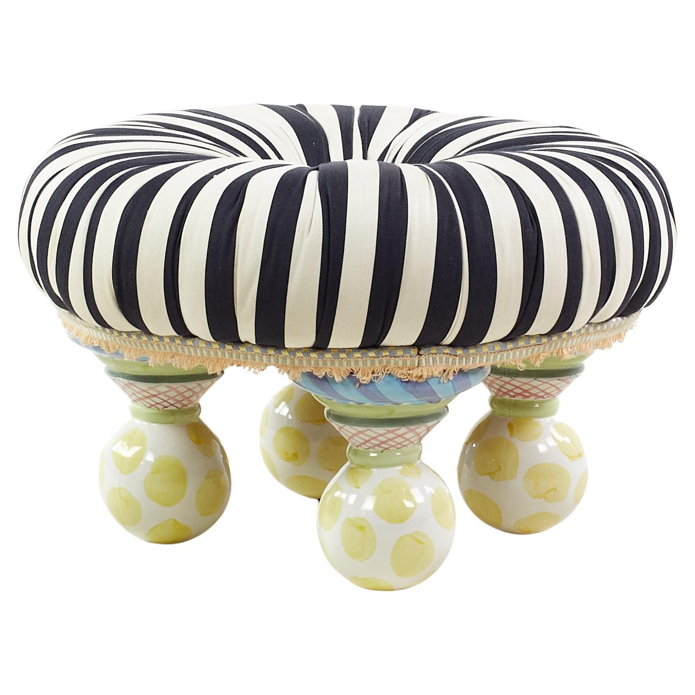 MacKenzie Childs Contemporary Ottoman with Hand Painted Porcelain Legs
