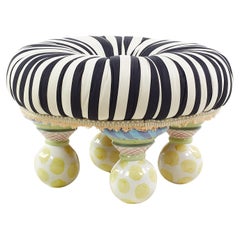 MacKenzie Childs Contemporary Ottoman with Hand Painted Porcelain Legs