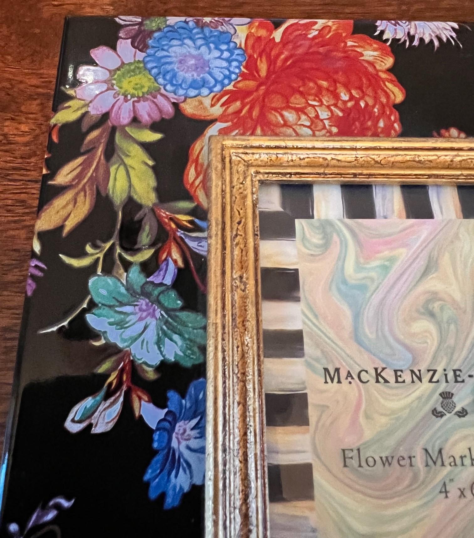Modern Mackenzie-Childs Flower Market Picture Frame in Discontinued Black Background For Sale