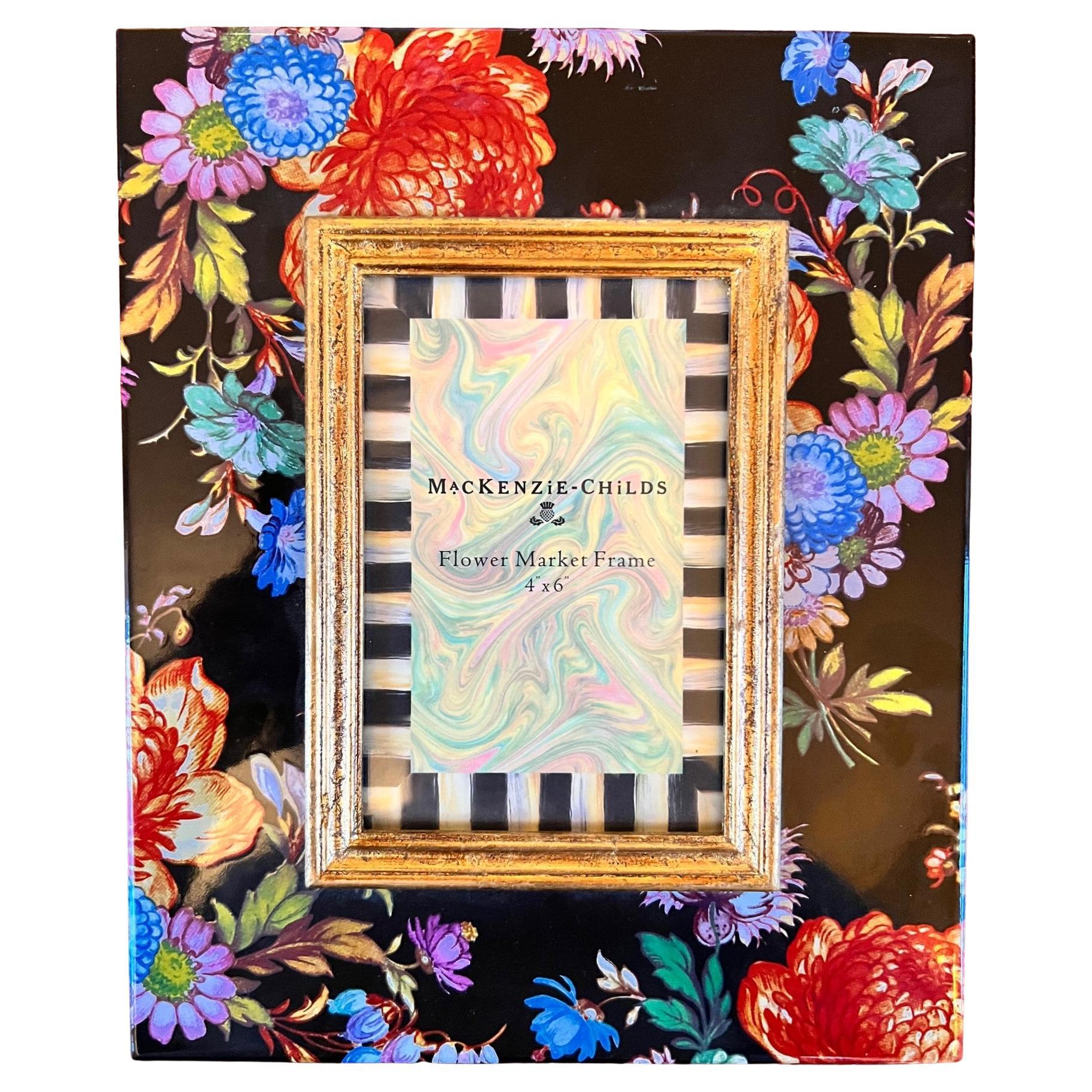 Mackenzie-Childs Flower Market Picture Frame in Discontinued Black Background For Sale