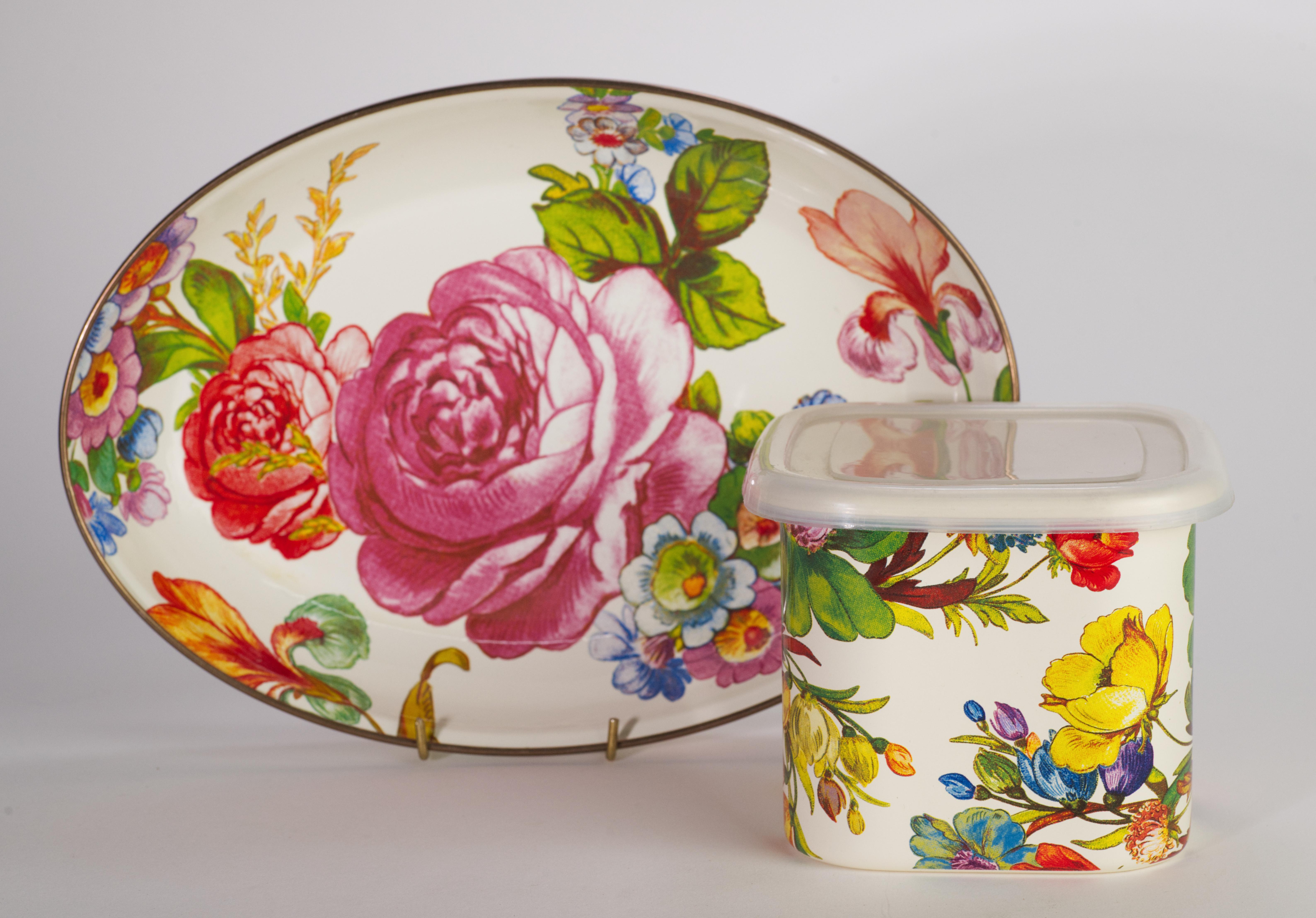 Folk Art Mackenzie-Childs Flower Market Set of Oval Tray and Box, Retired Pieces For Sale
