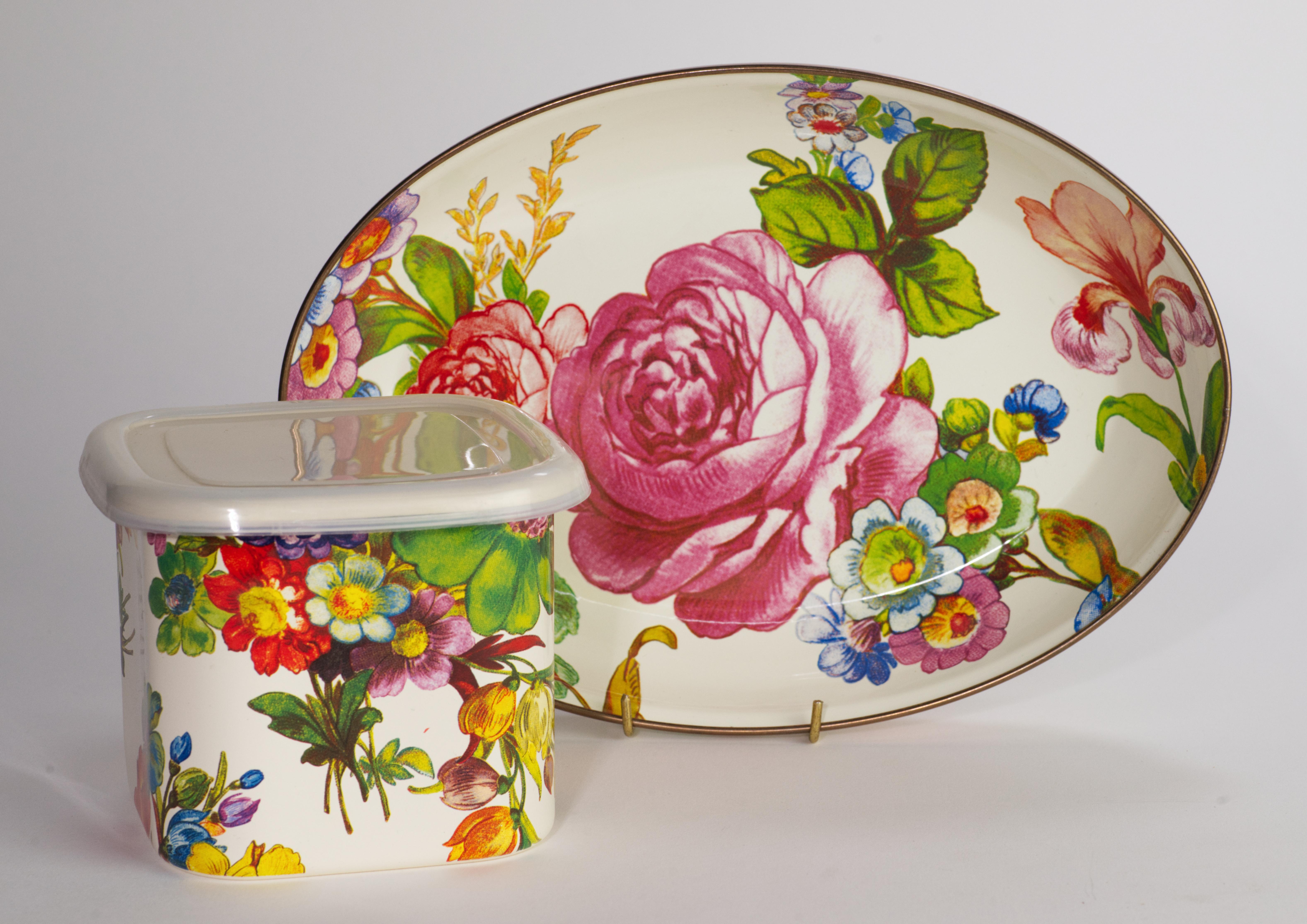 North American Mackenzie-Childs Flower Market Set of Oval Tray and Box, Retired Pieces For Sale