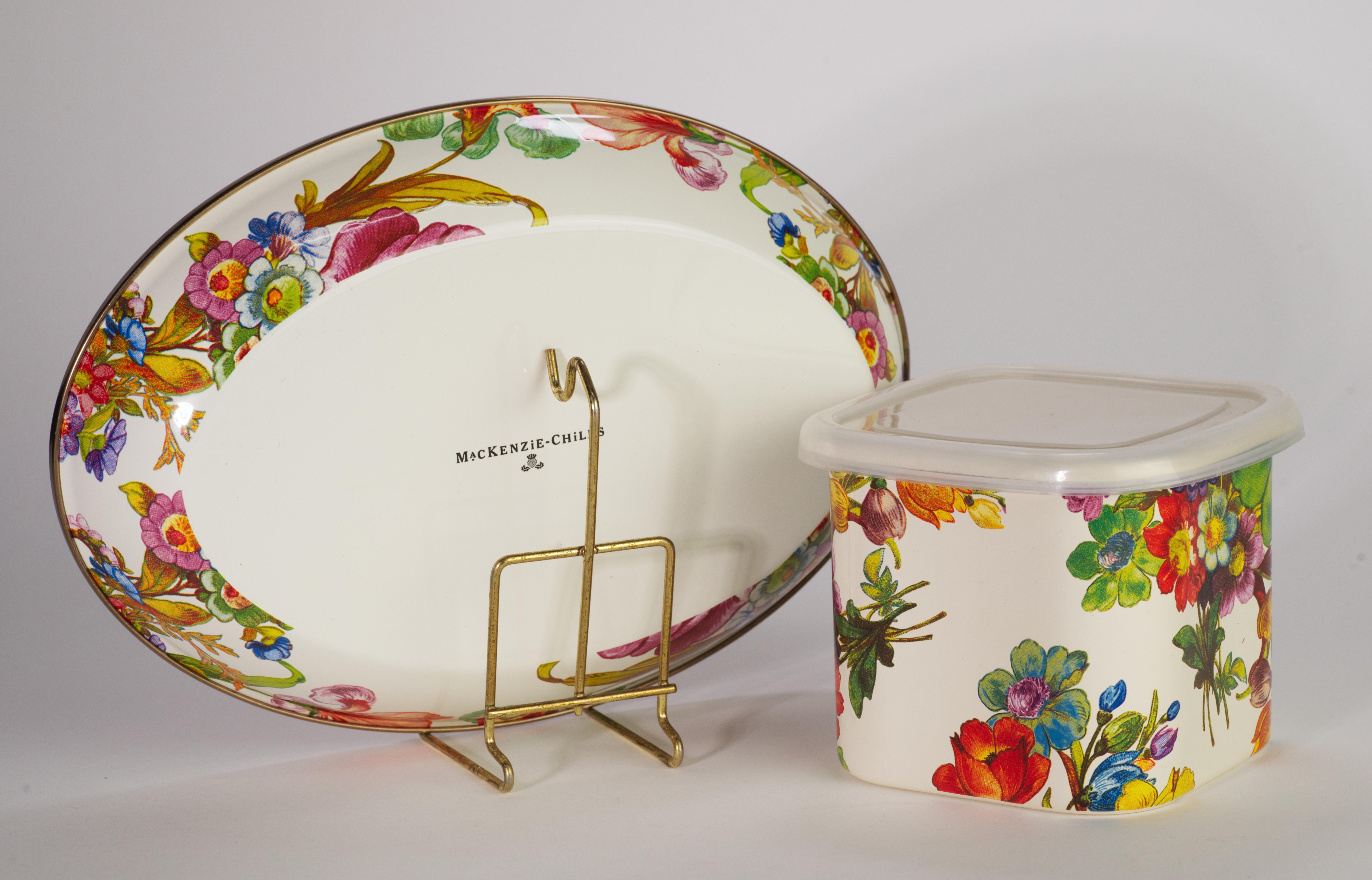 Enameled Mackenzie-Childs Flower Market Set of Oval Tray and Box, Retired Pieces For Sale
