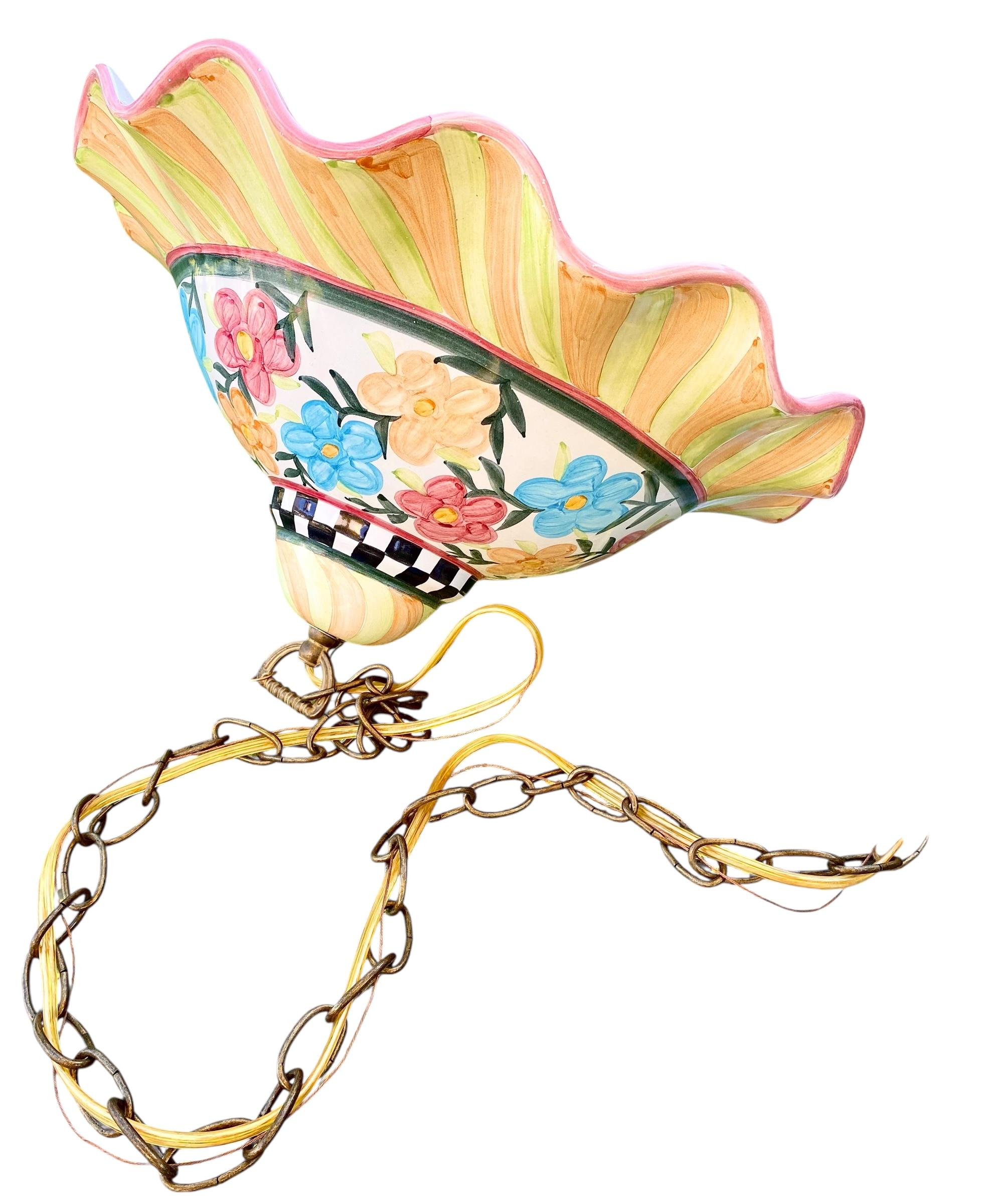 Lampada a sospensione scanalata Mackenzie Childs Painted Garden in vendita 2