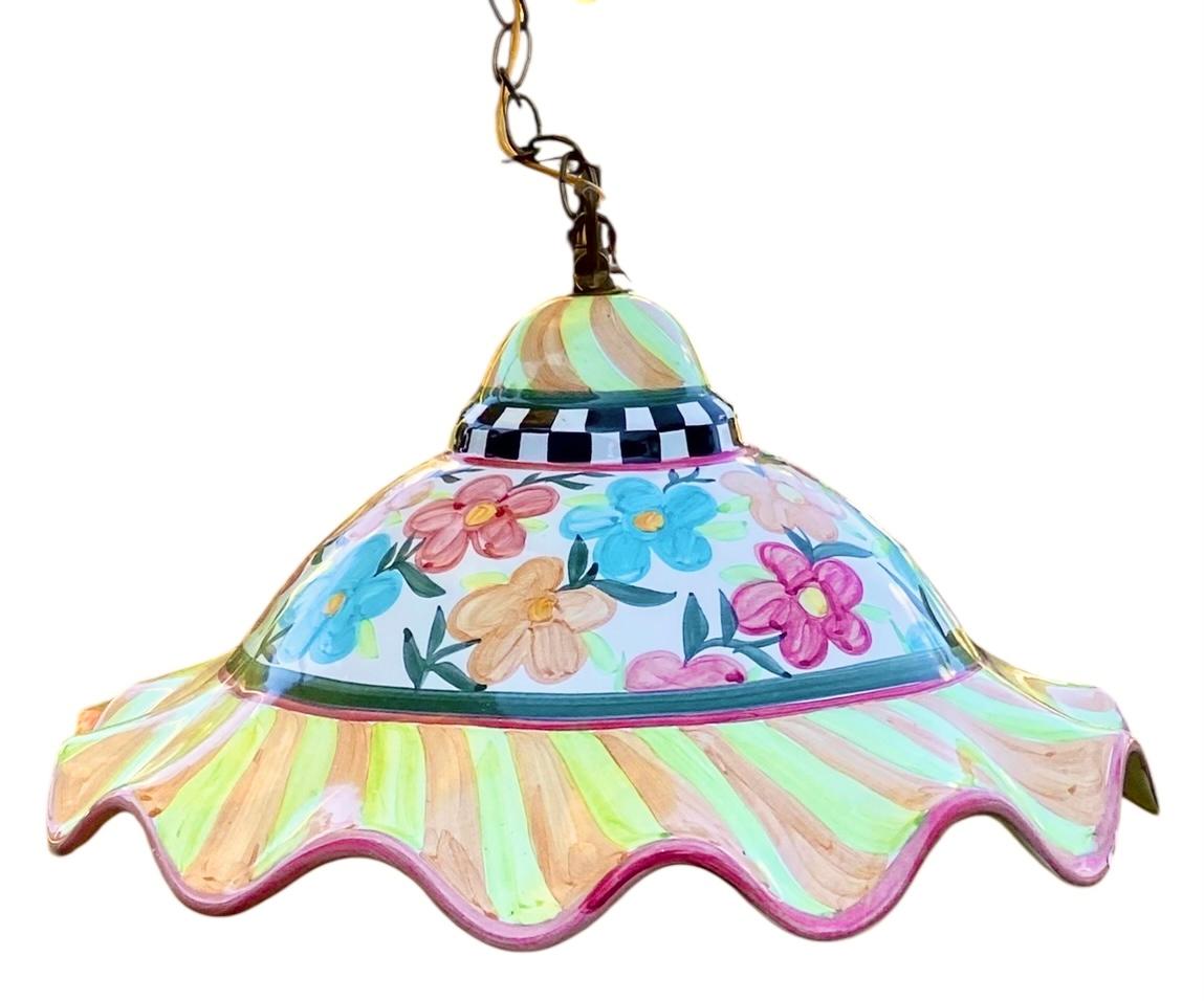 Lampada a sospensione scanalata Mackenzie Childs Painted Garden in vendita 3