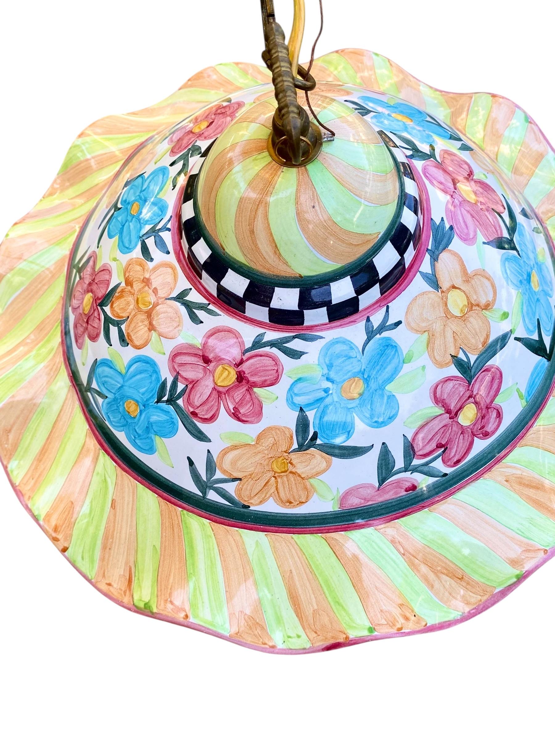 Lampada a sospensione scanalata Mackenzie Childs Painted Garden in vendita 5