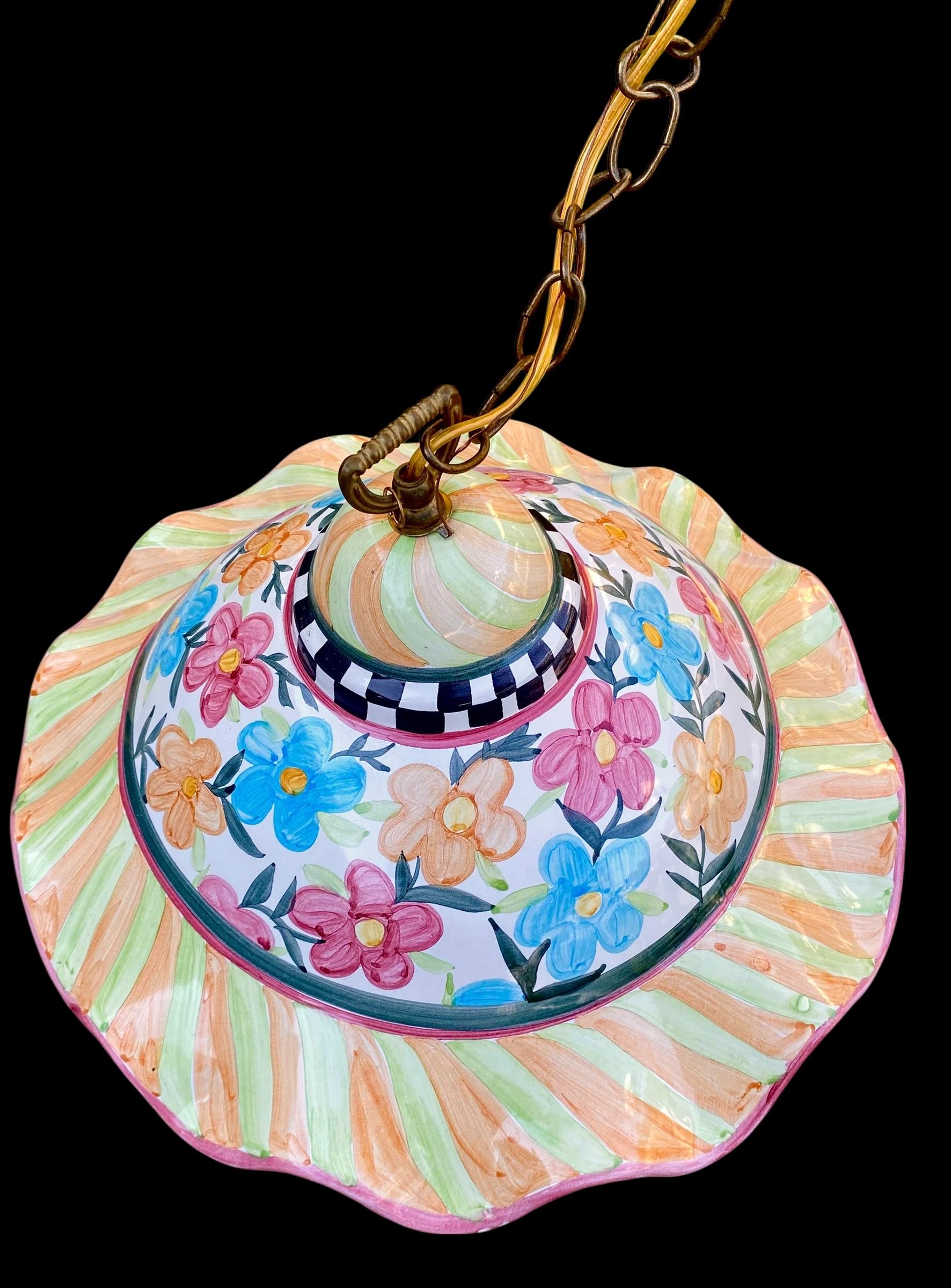 Lampada a sospensione scanalata Mackenzie Childs Painted Garden in vendita 6