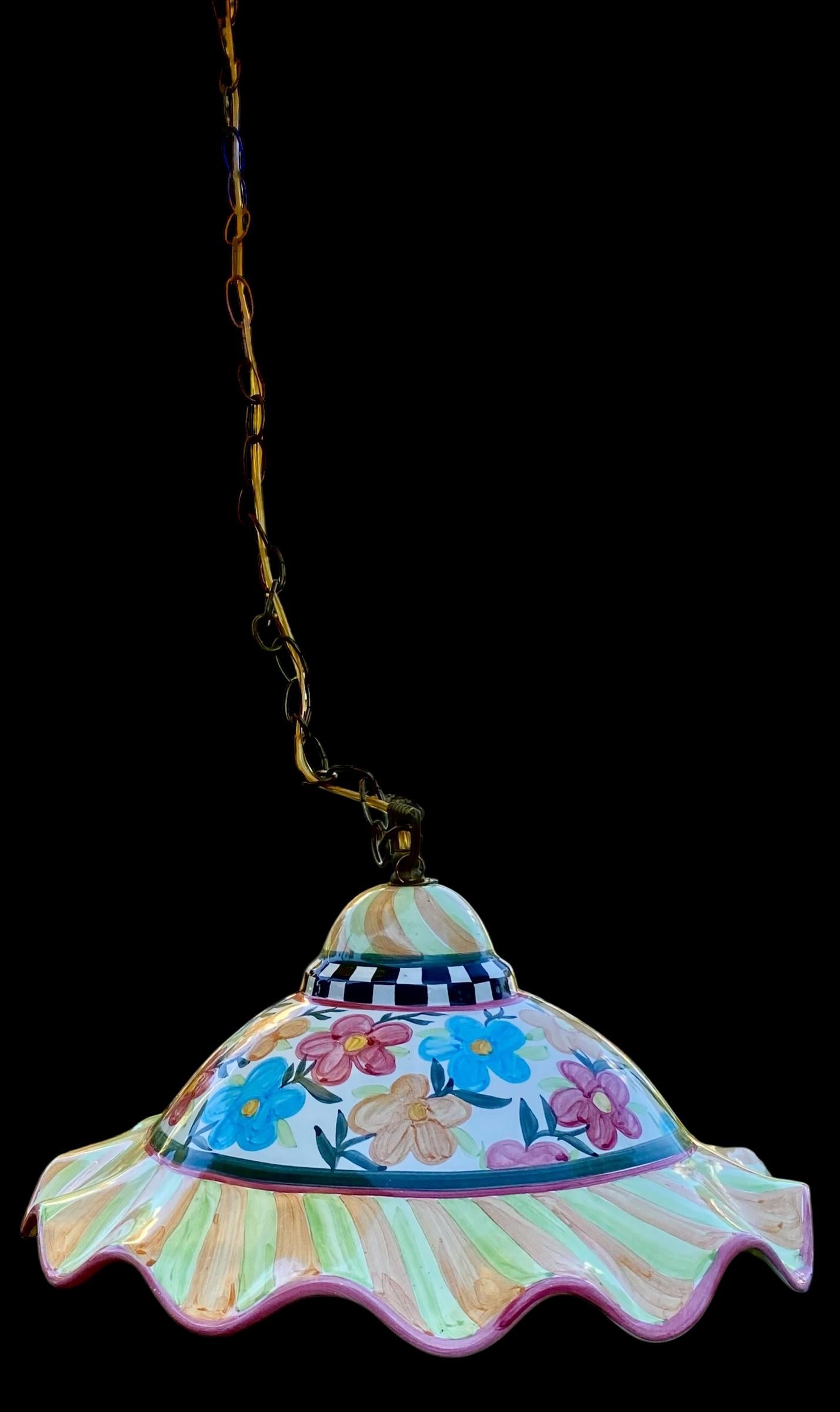 Lampada a sospensione scanalata Mackenzie Childs Painted Garden in vendita 8