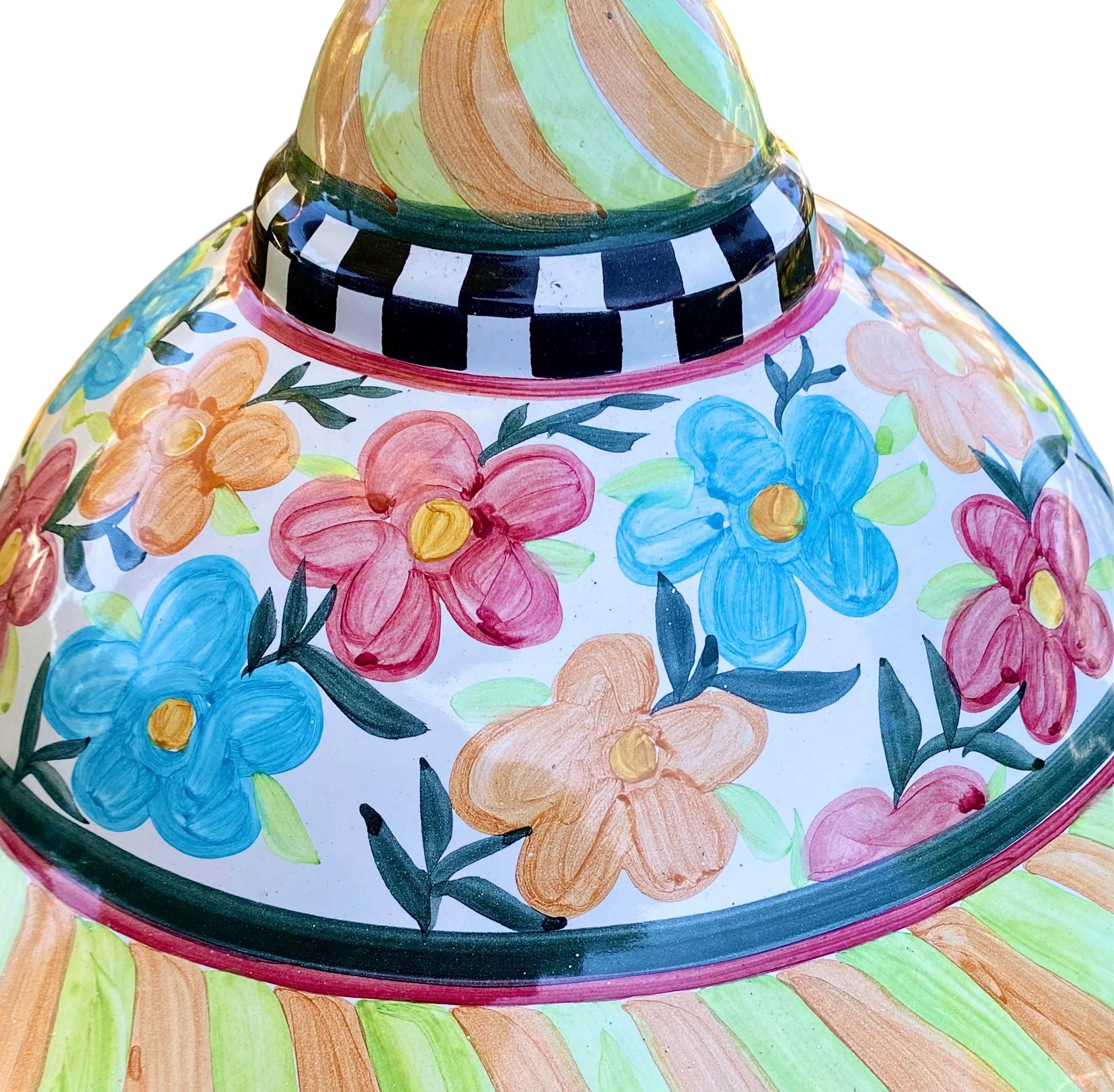 Fine XX secolo Lampada a sospensione scanalata Mackenzie Childs Painted Garden in vendita