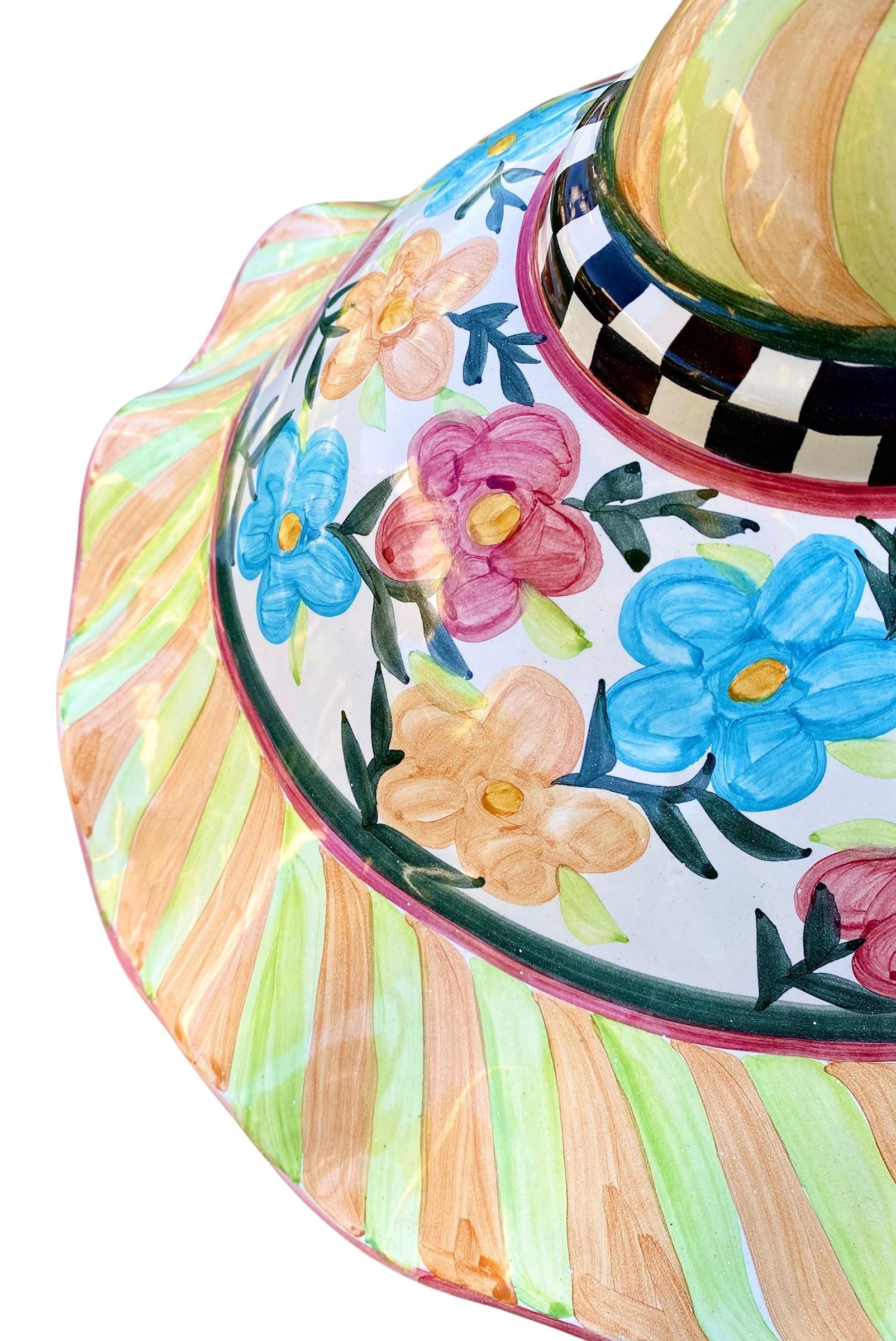 Ottone Lampada a sospensione scanalata Mackenzie Childs Painted Garden in vendita