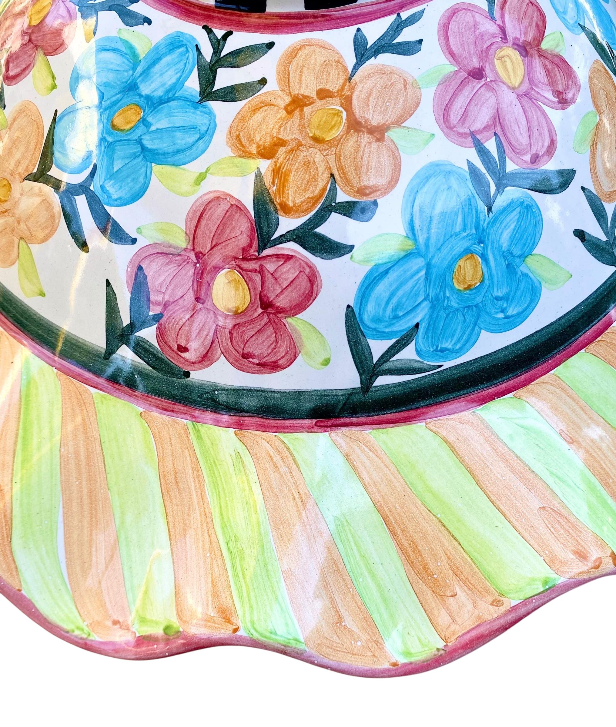 Lampada a sospensione scanalata Mackenzie Childs Painted Garden in vendita 1