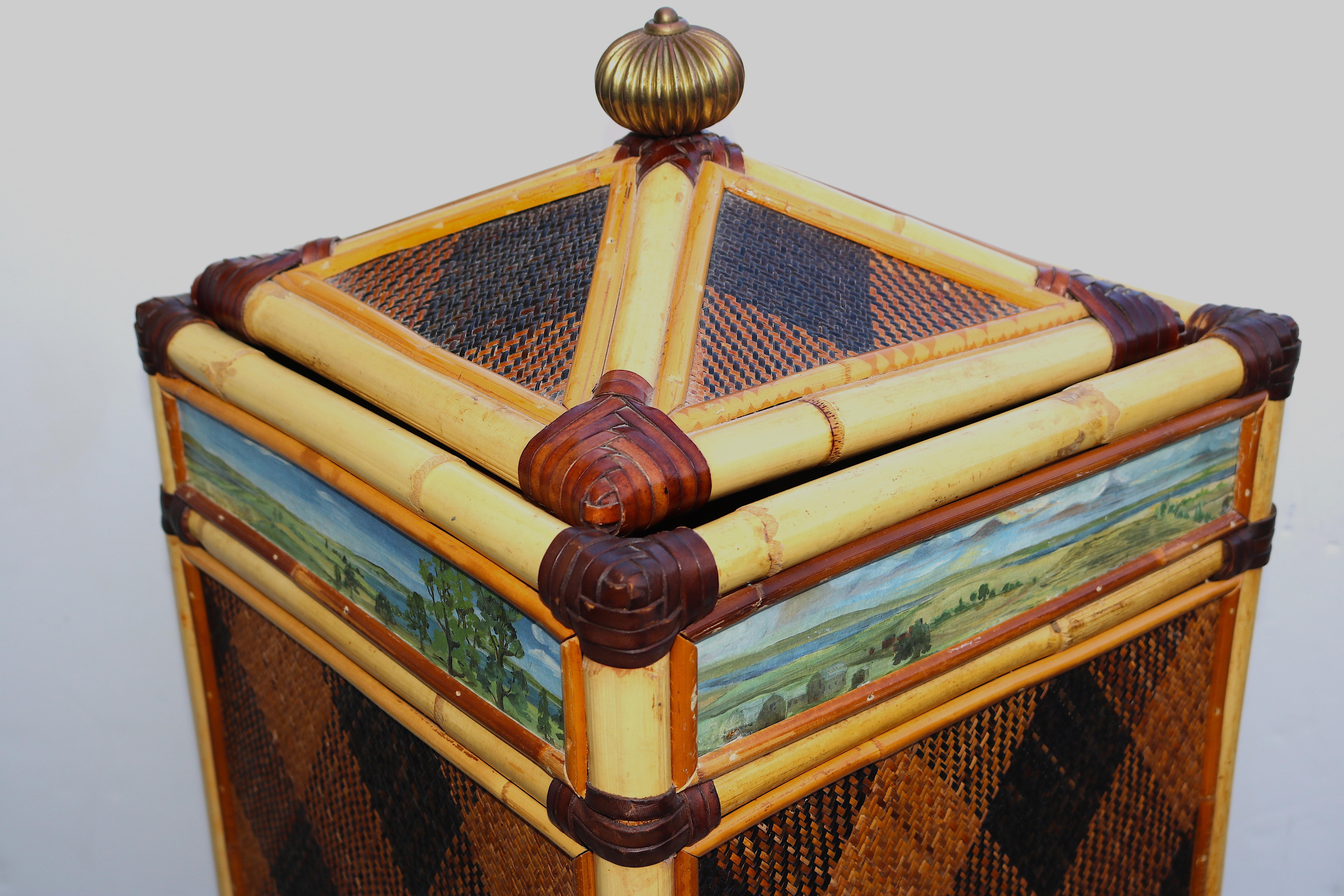 MacKenzie-Childs Personal Hand-Painted Woven Rattan Hamper-Provenance In Good Condition For Sale In West Palm Beach, FL