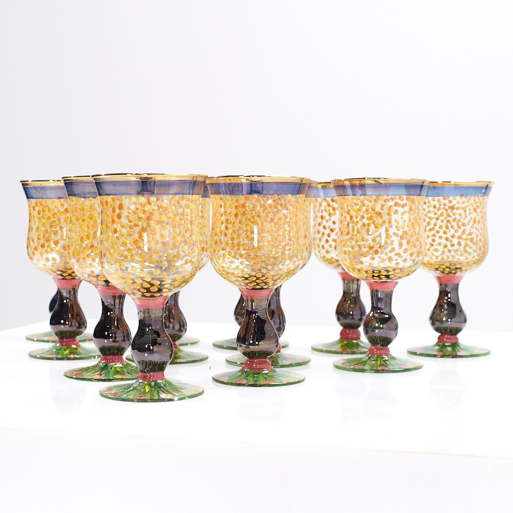 Modern MacKenzie Childs Piccadilly Circus Water Goblets - Set of 12 For Sale