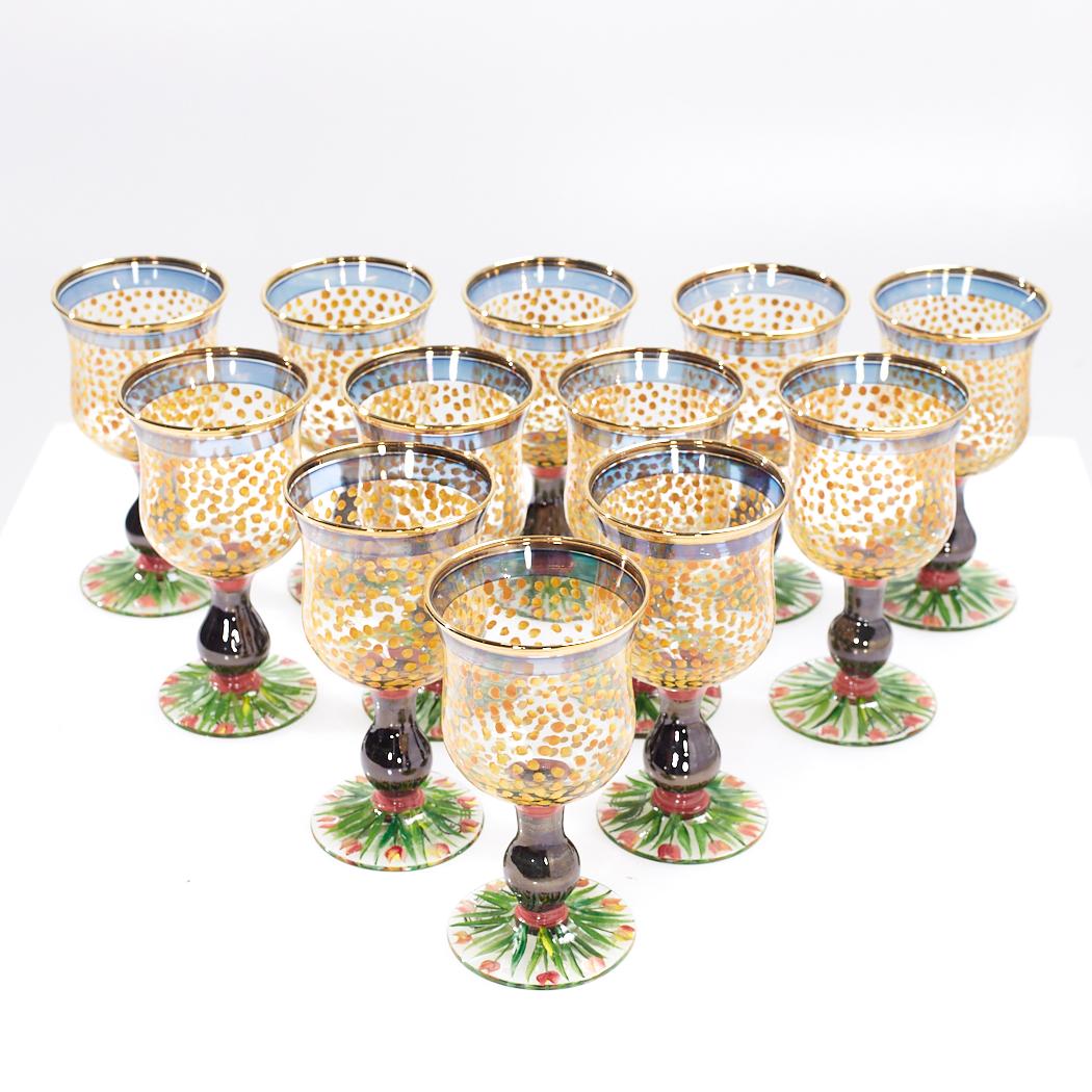 American MacKenzie Childs Piccadilly Circus Water Goblets - Set of 12 For Sale