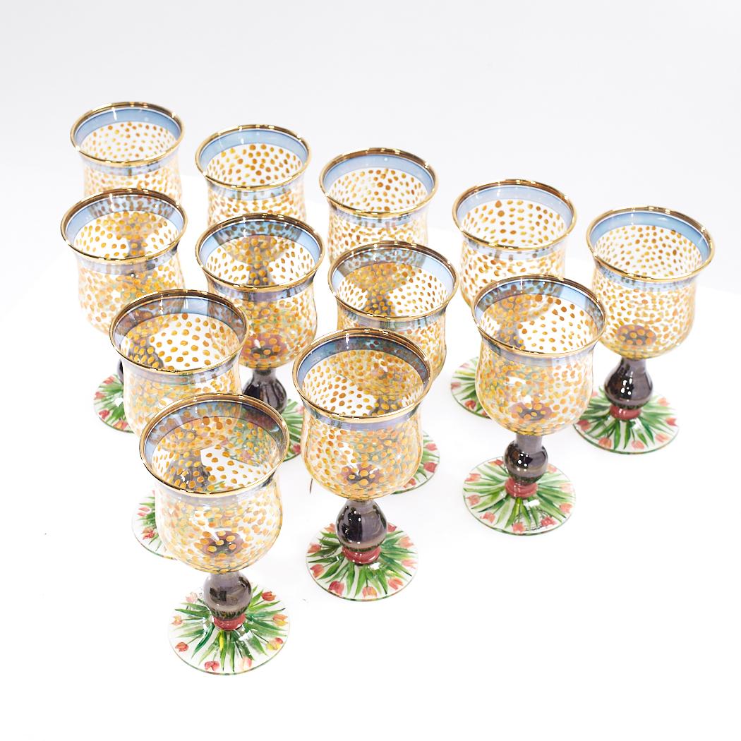 MacKenzie Childs Piccadilly Circus Water Goblets - Set of 12 In Good Condition For Sale In Countryside, IL