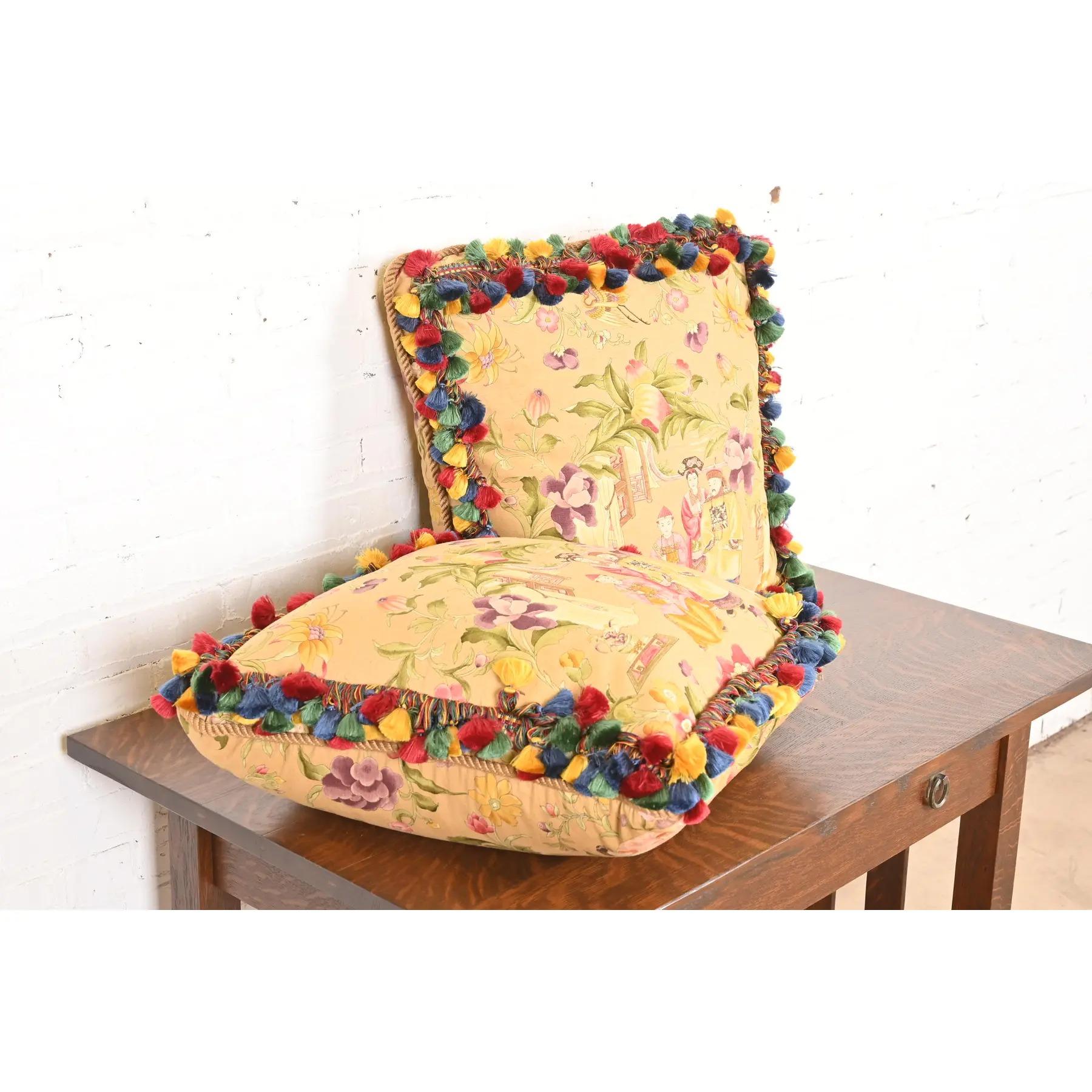 20th Century Mackenzie Childs Style Chinoiserie Accent Pillows, Pair For Sale