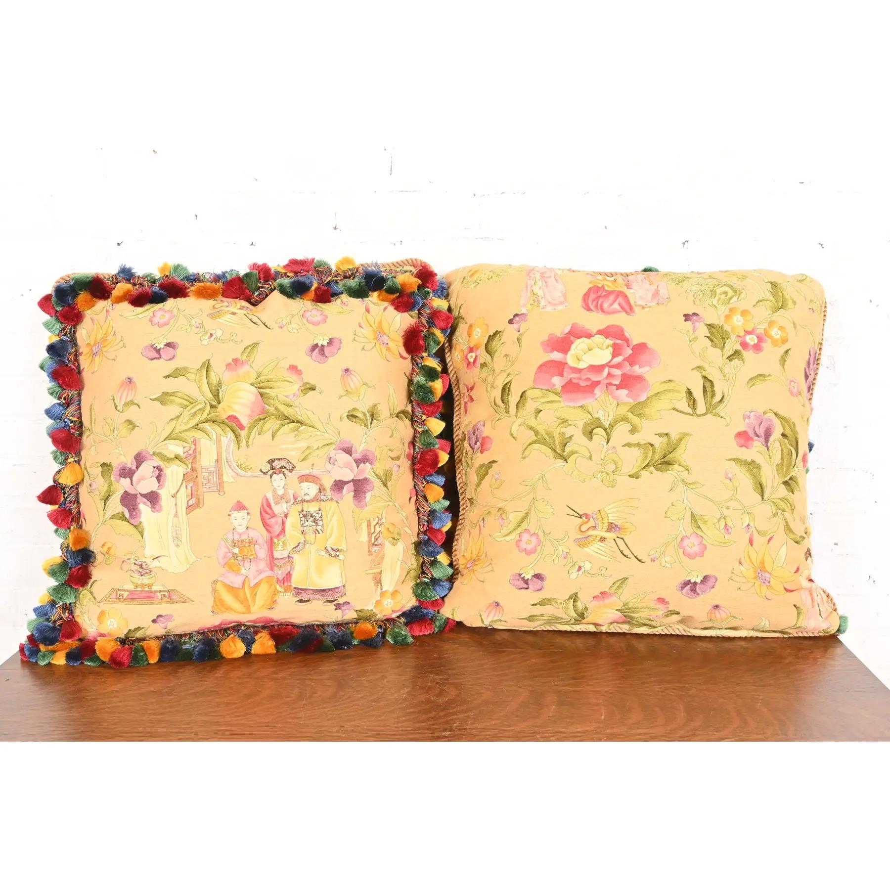 Upholstery Mackenzie Childs Style Chinoiserie Accent Pillows, Pair For Sale