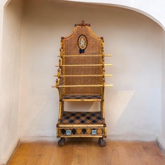 Mackenzie-Childs Tartan Plaid Cane & Bamboo Hall Tree Towel / Magazine Rack