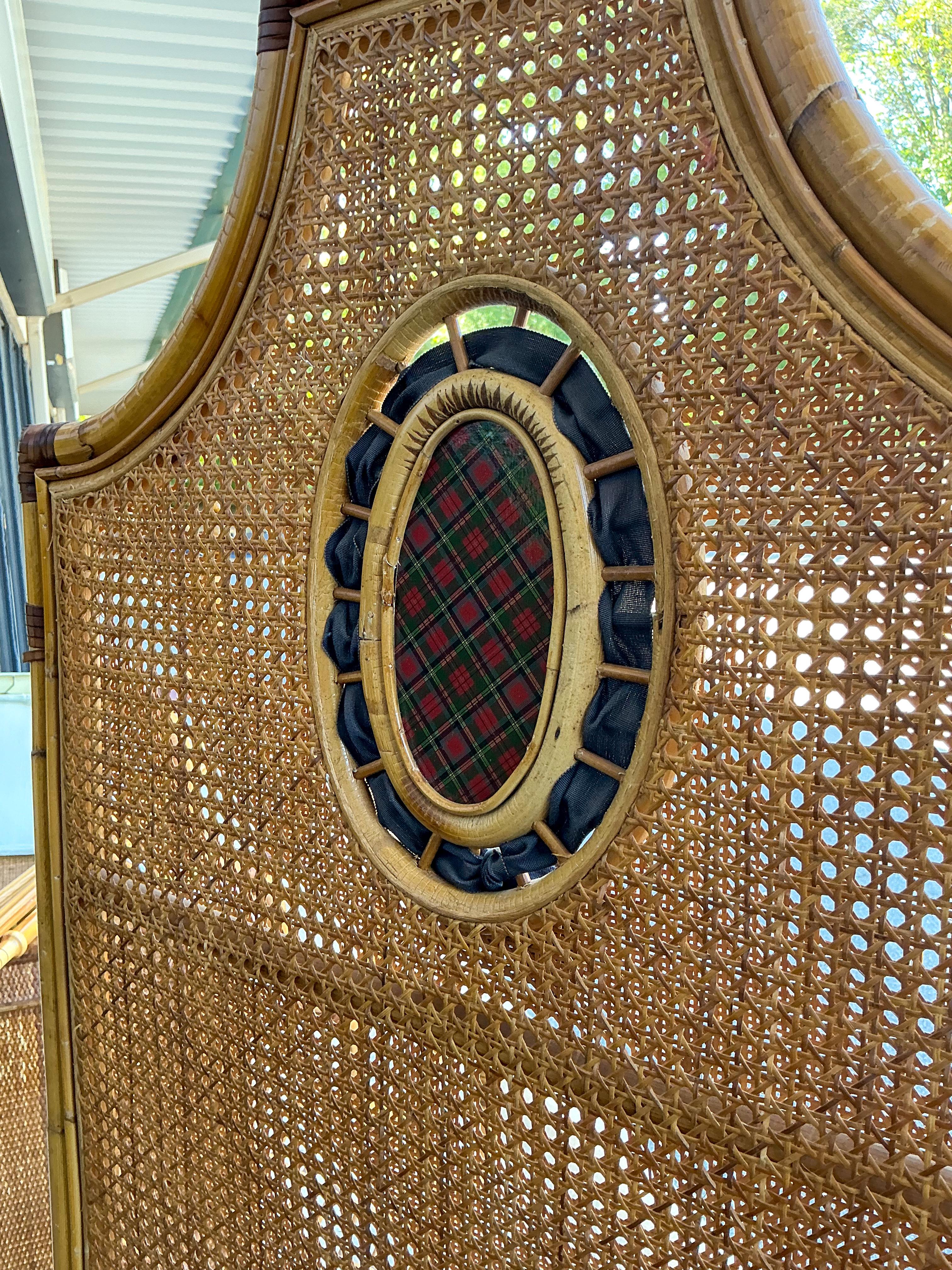 American Mackenzie-Childs Tartan Plaid Cane & Bamboo Hall Tree Towel / Magazine Rack