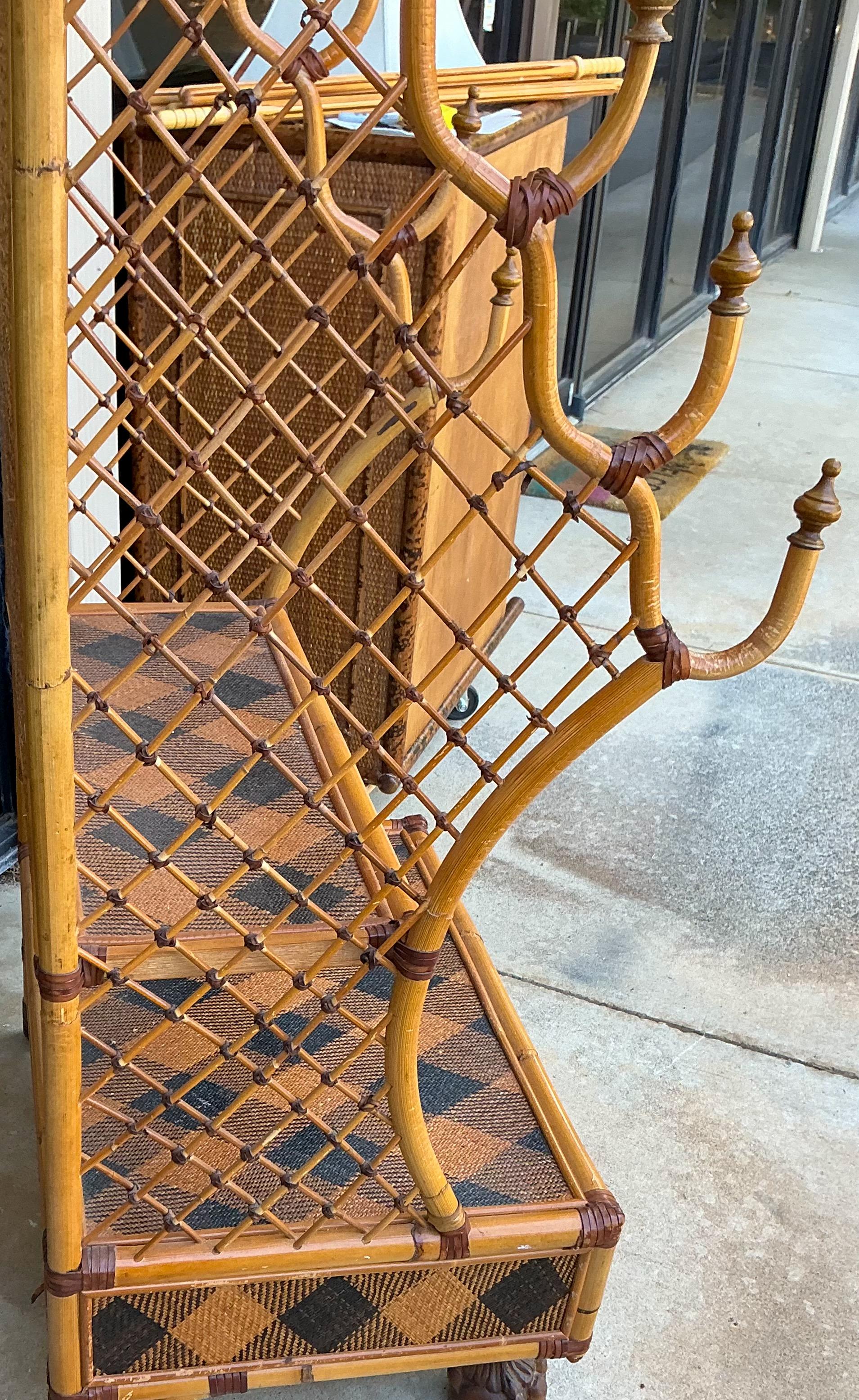 Mackenzie-Childs Tartan Plaid Cane & Bamboo Hall Tree Towel / Magazine Rack 2