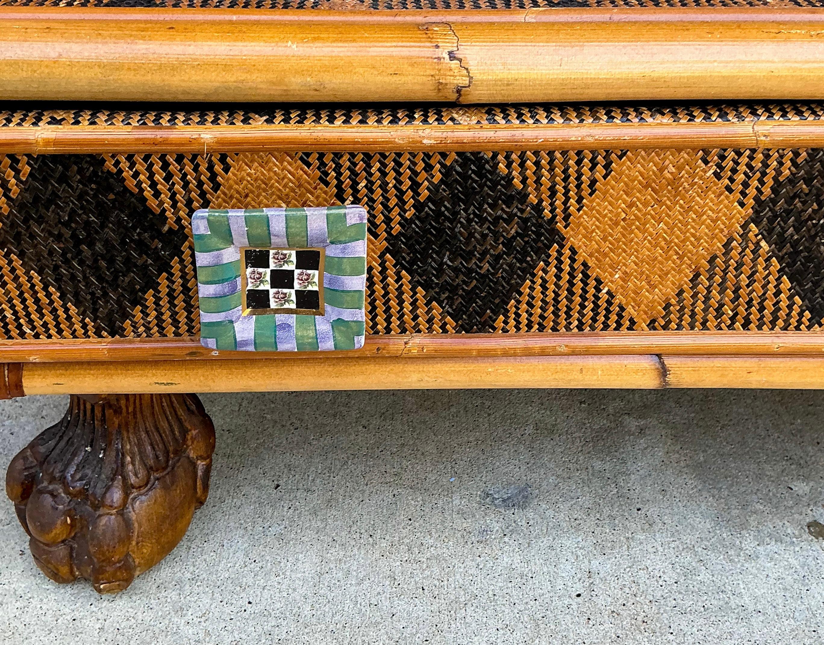 Mackenzie-Childs Tartan Plaid Cane & Bamboo Hall Tree Towel / Magazine Rack 3
