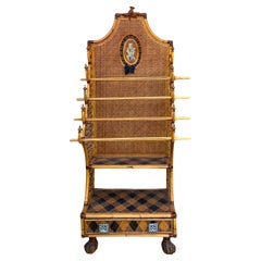 Mackenzie-Childs Tartan Plaid Cane & Bamboo Hall Tree Towel / Magazine Rack