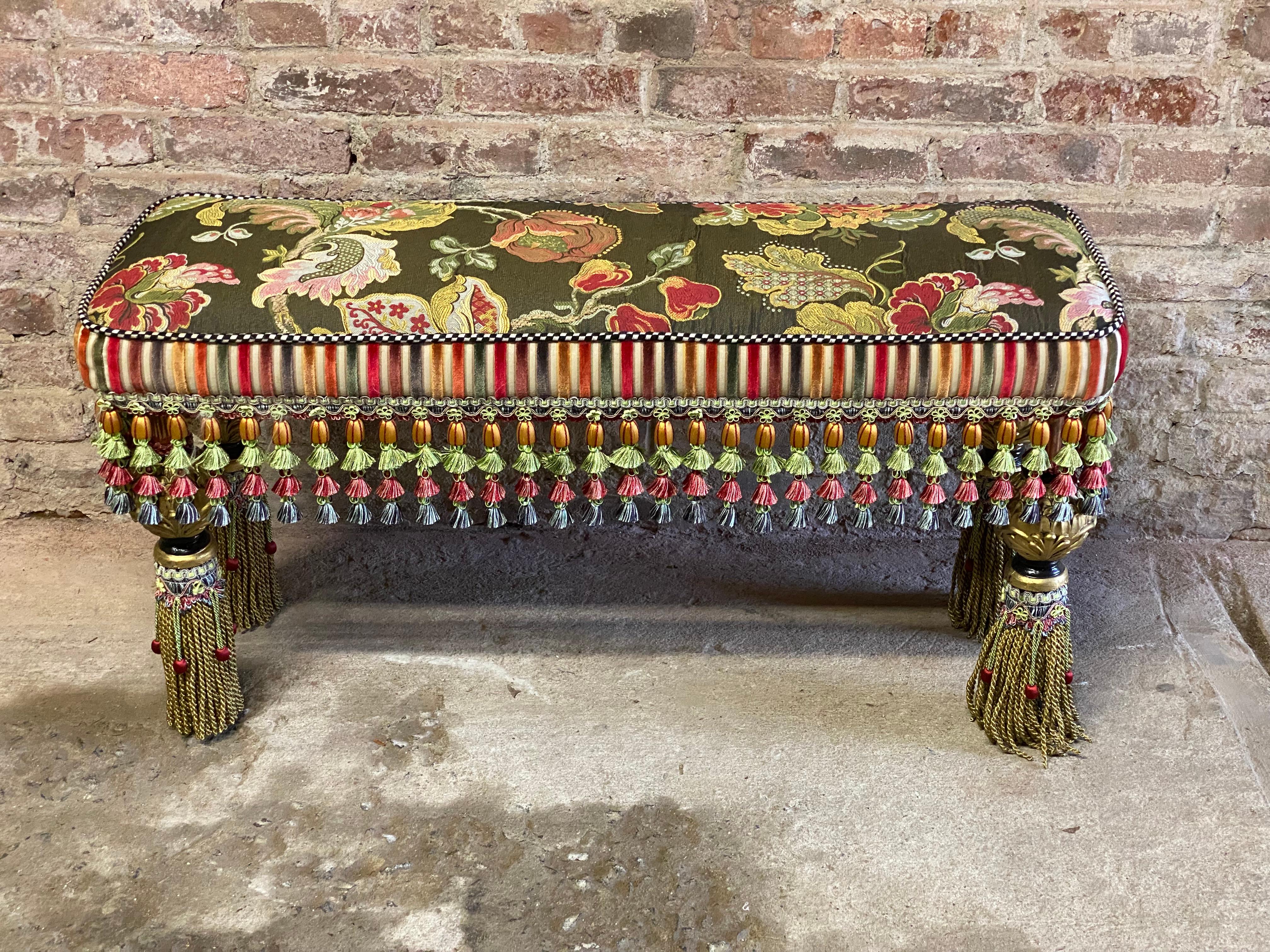 Romantic Mackenzie Childs Upholstered Bench