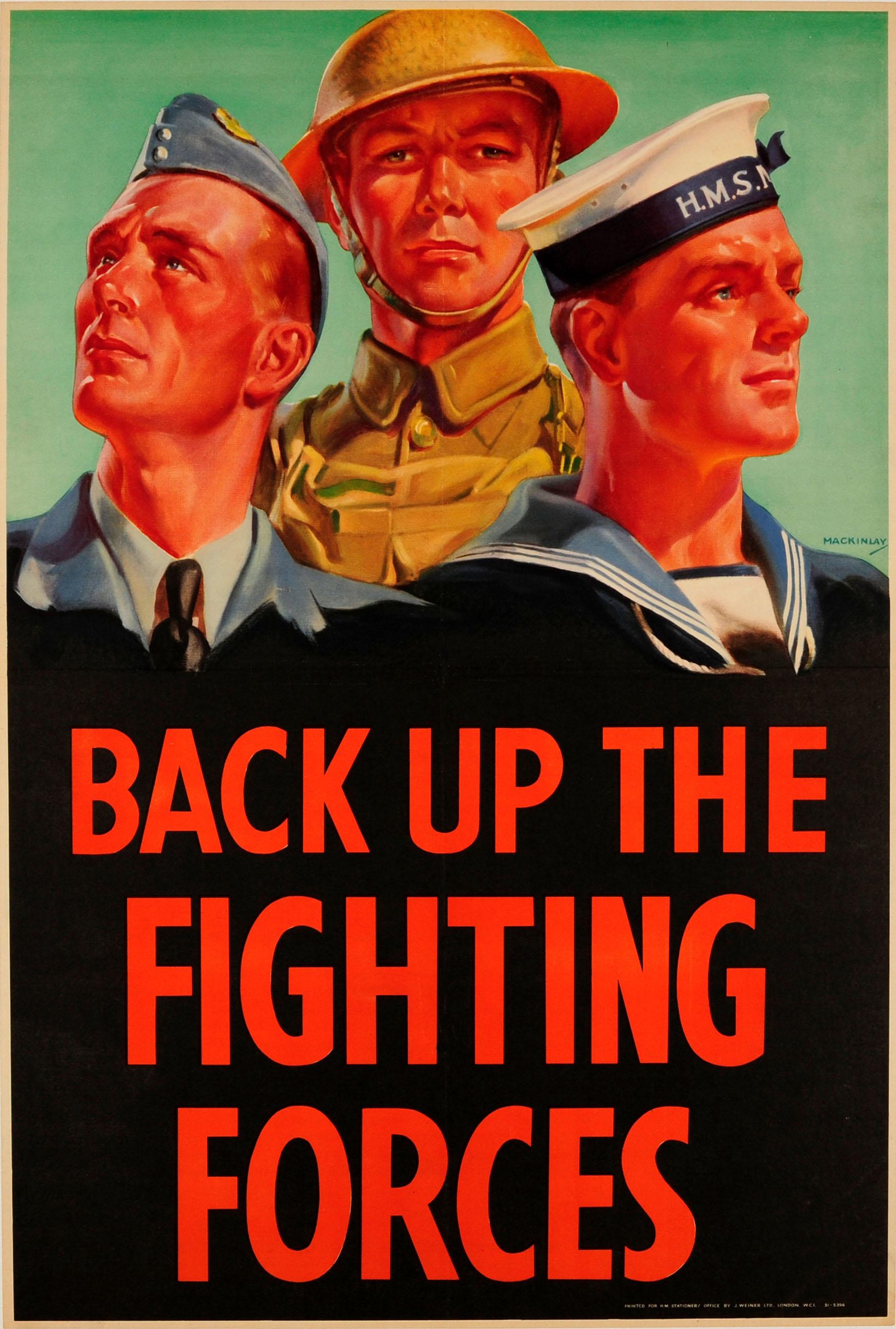 Mackinlay Print - Original Vintage WWII Poster Back Up The Fighting Forces British Army RAF Navy