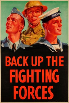 Original Vintage WWII Poster Unterstützung der kämpfenden Streitkräfte Britische Armee RAF Marine