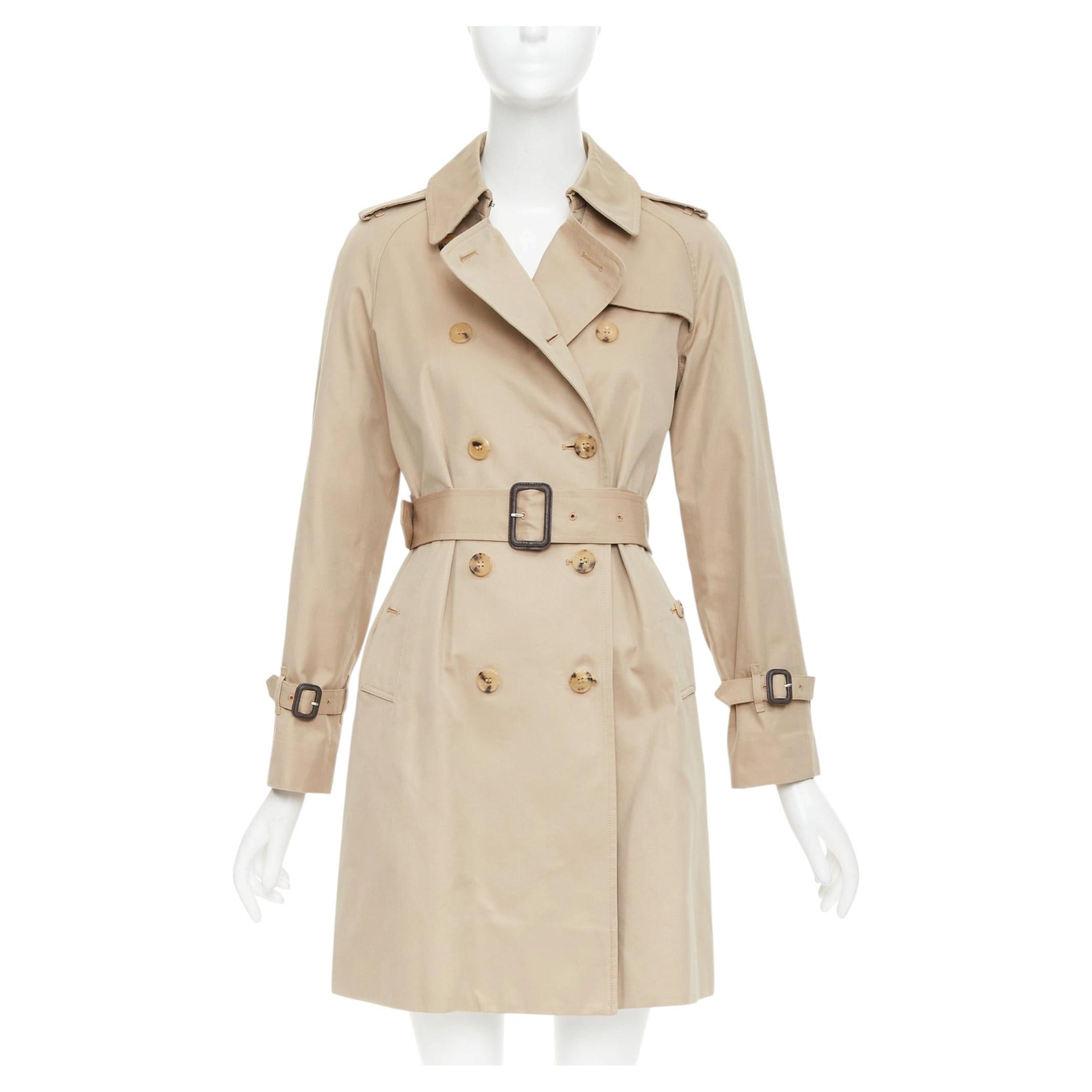 MACKINTOSH beige cotton horn buttons double breasted classic trench FR32 XXS