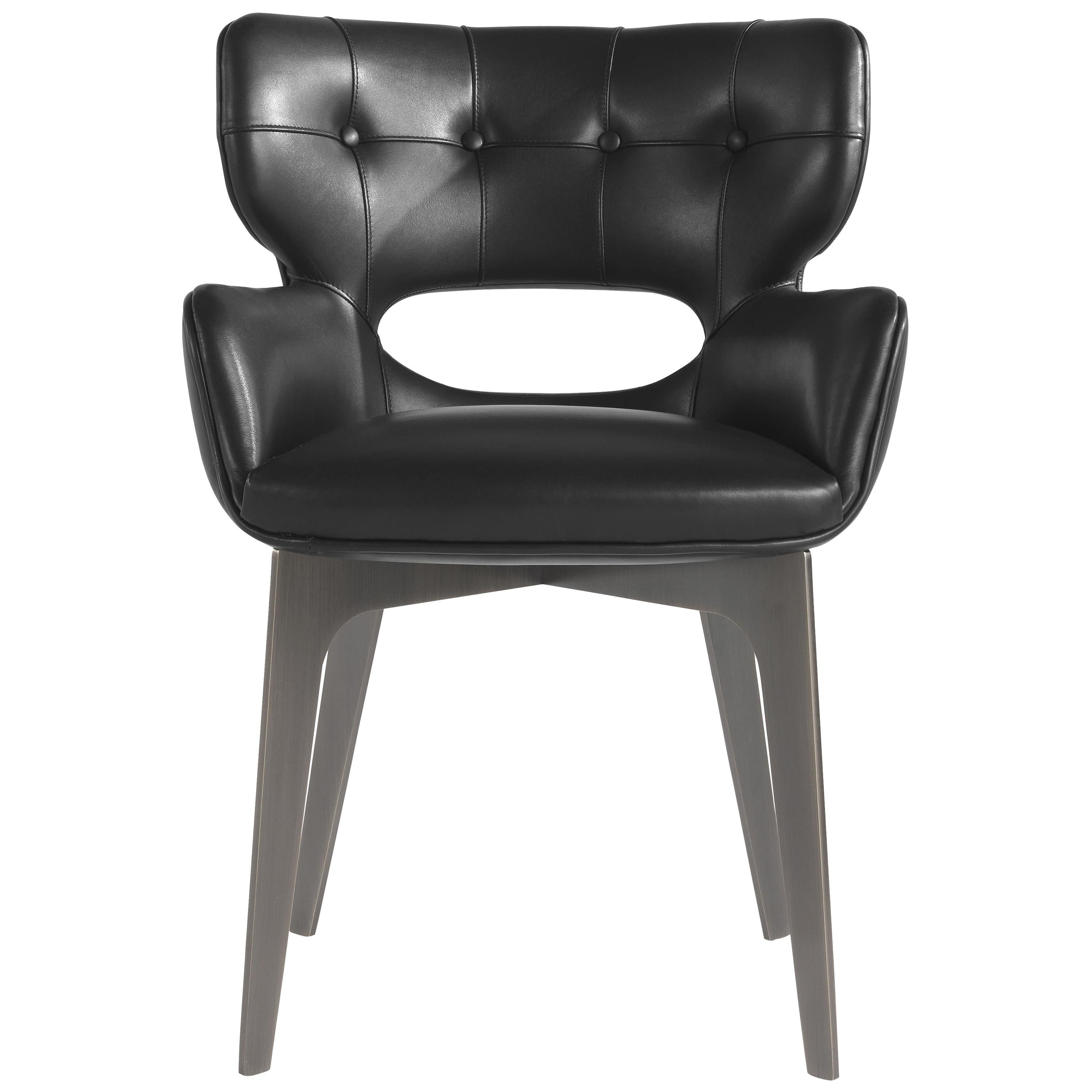 21st Century Maclaine Chair in Black Leather by Roberto Cavalli Home Interiors For Sale