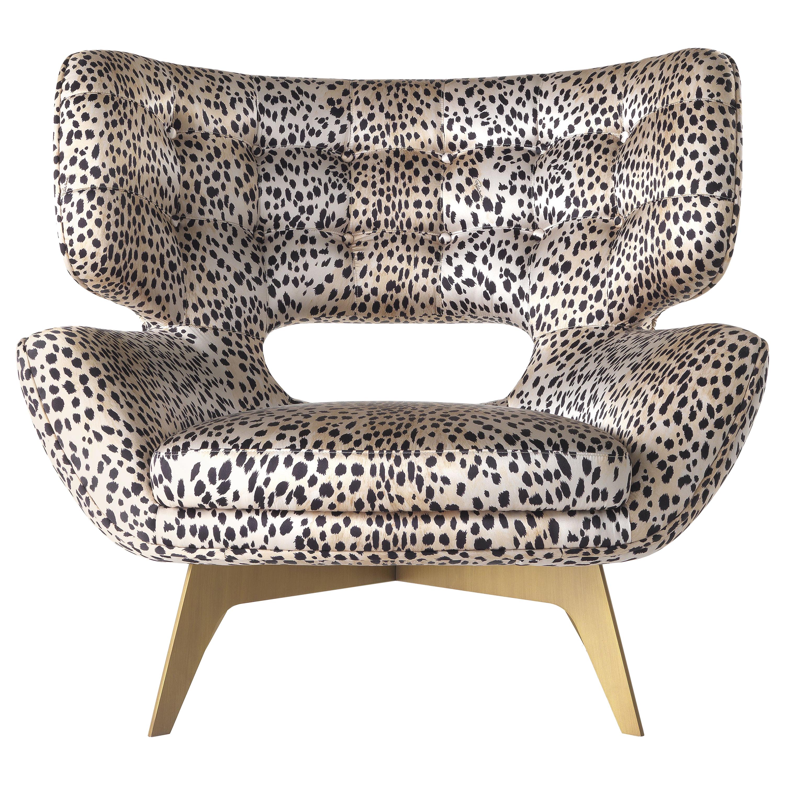 21st Century Maclaine Armchair in Print Fabric by Roberto Cavalli Home Interiors For Sale