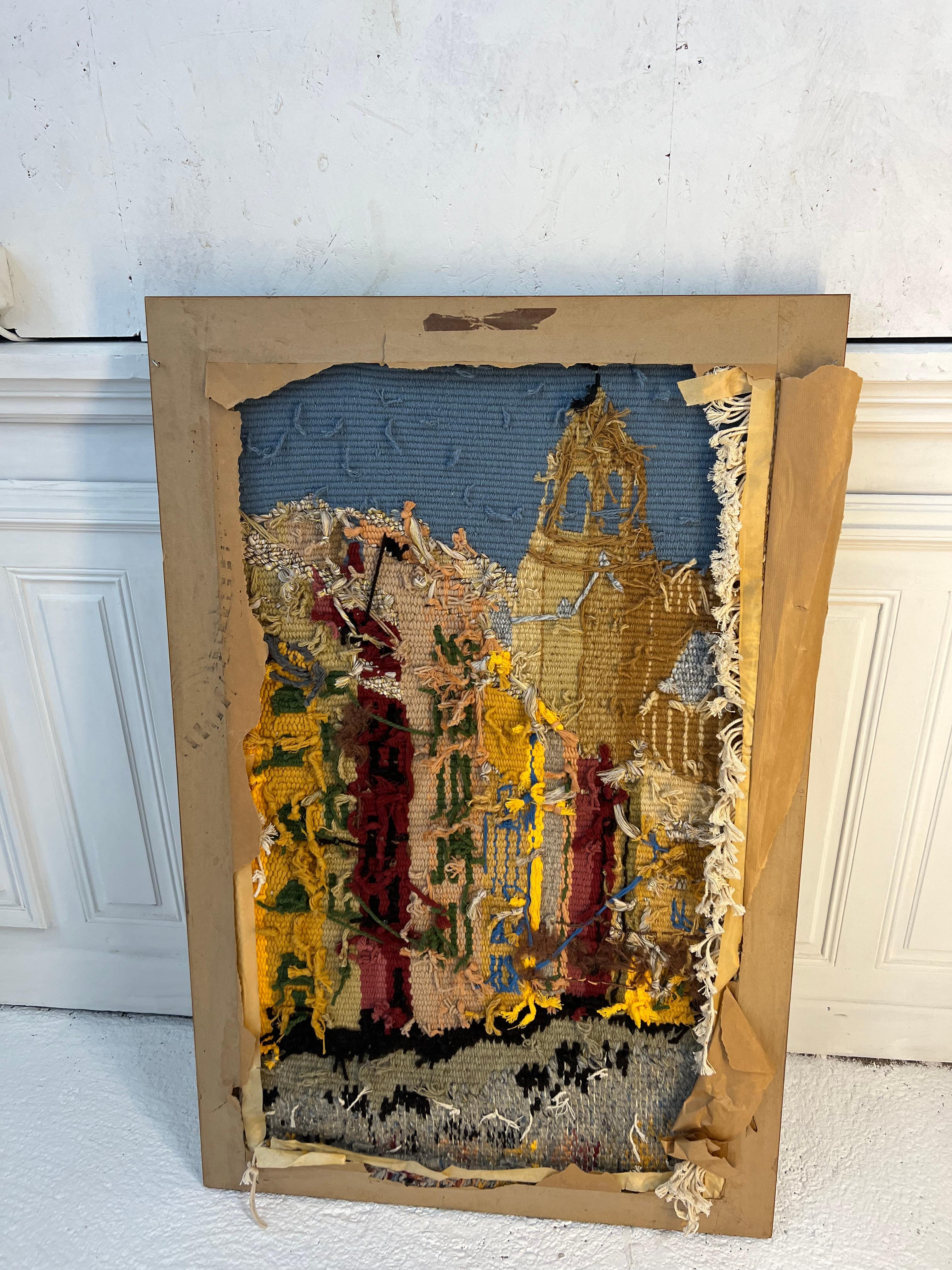Macrame 1950s Wool Tapestry In Good Condition For Sale In PÉZENAS, FR