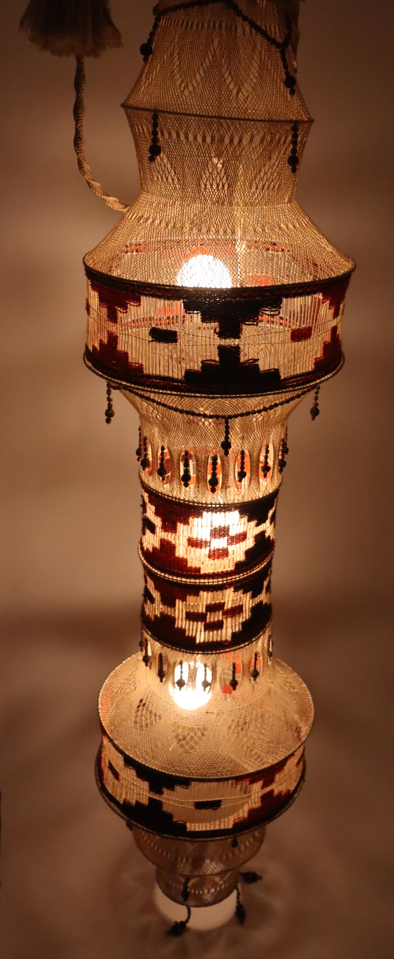 Macrame Boho Staircase Hanging Lamp in the Style of Native American, 1970s For Sale 5
