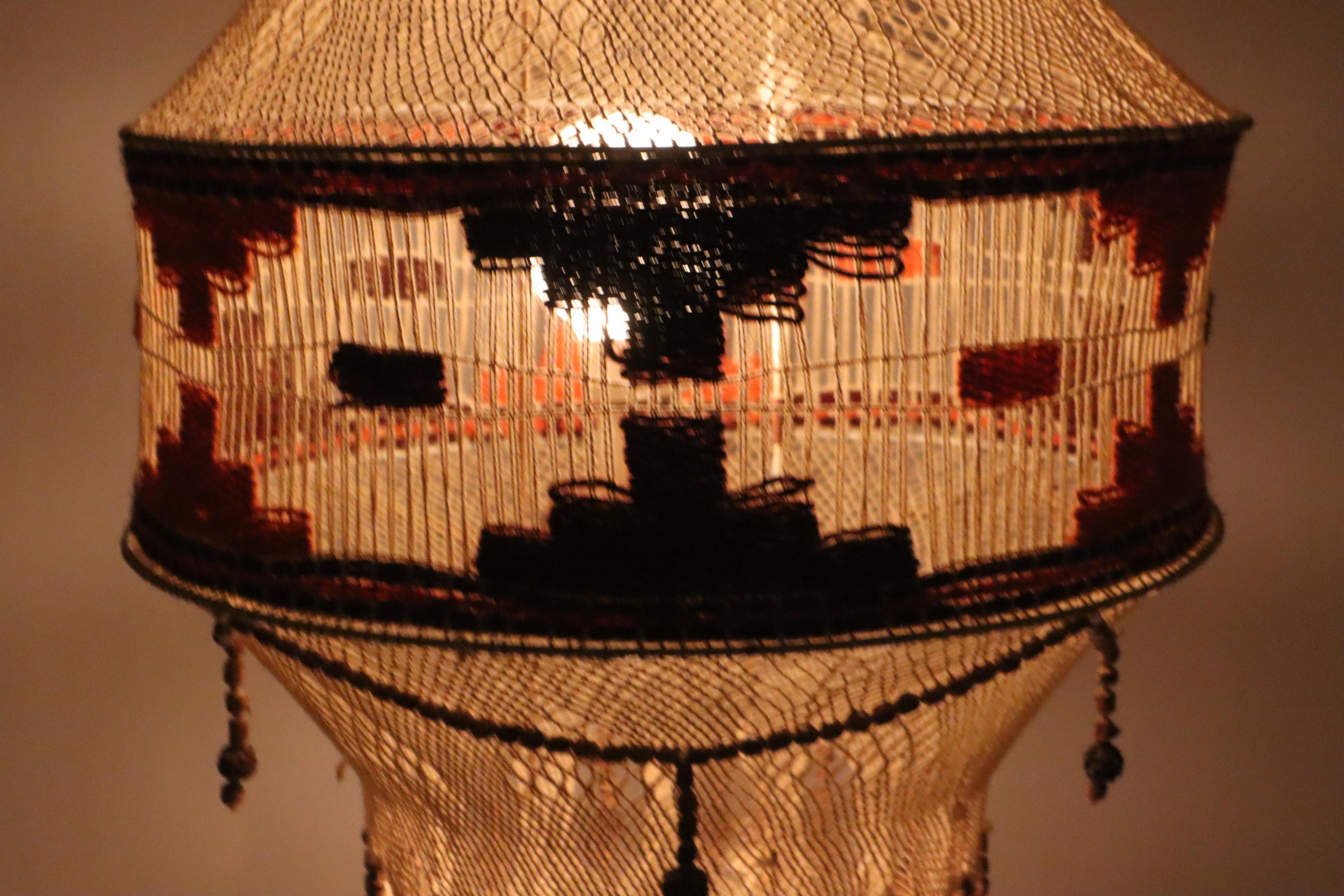 Macrame Boho Staircase Hanging Lamp in the Style of Native American, 1970s For Sale 6