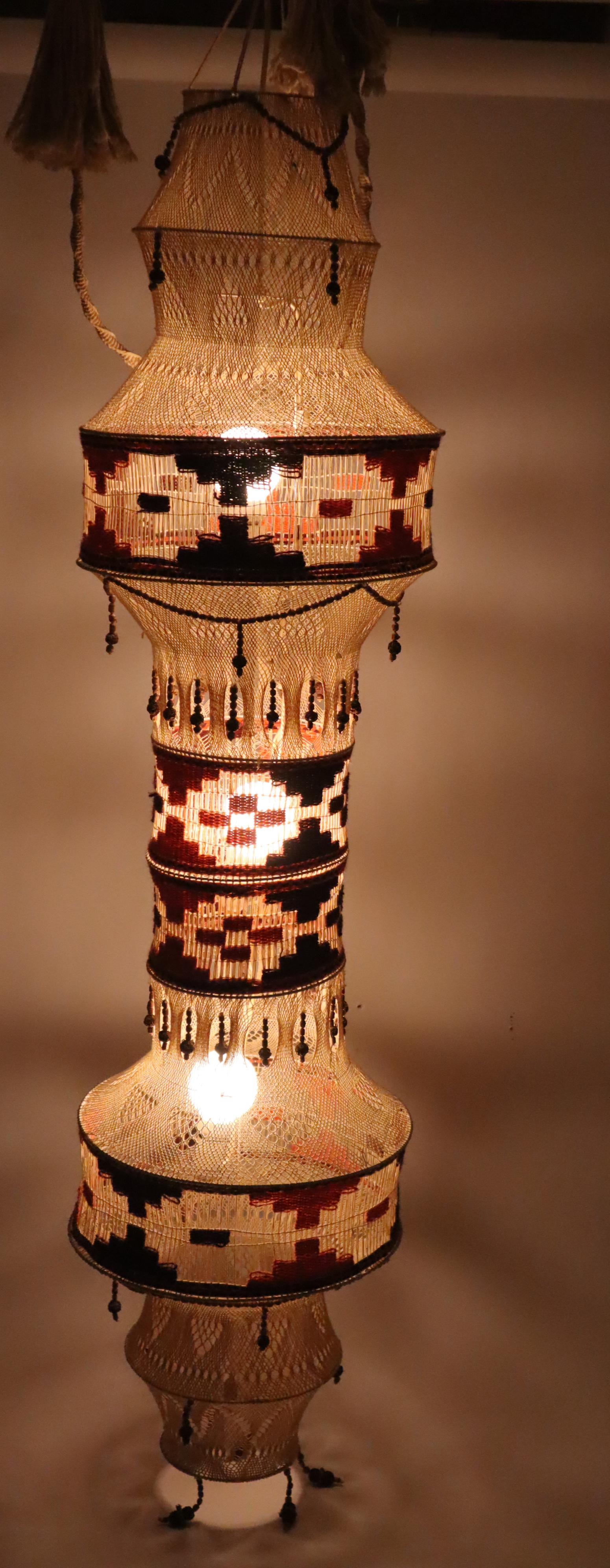 Macrame Boho Staircase Hanging Lamp in the Style of Native American, 1970s For Sale 8