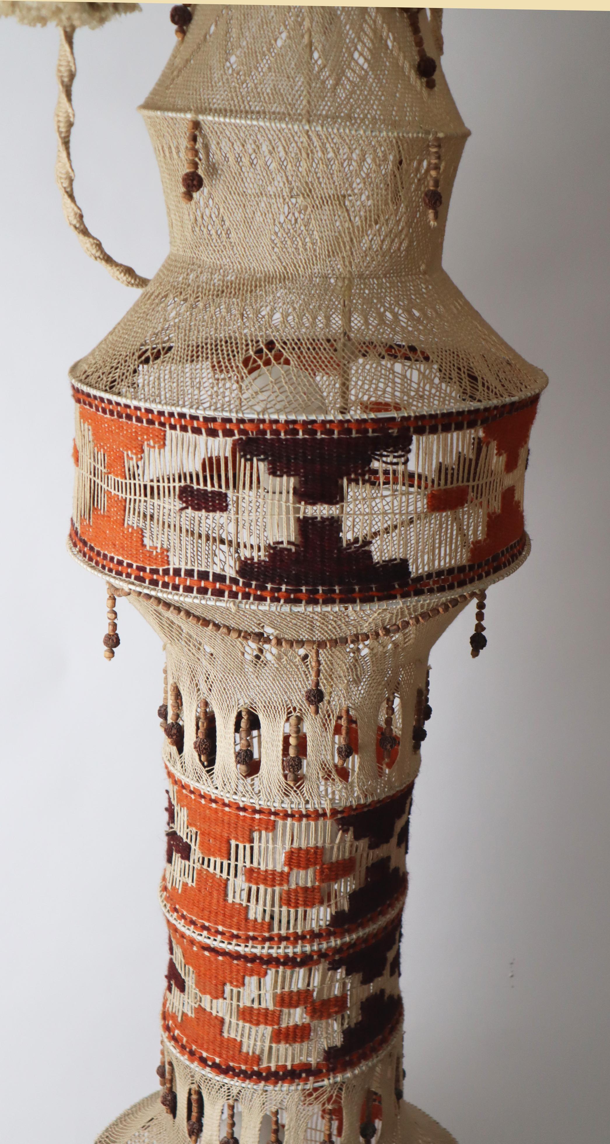 Macrame Boho Staircase Hanging Lamp in the Style of Native American, 1970s For Sale 9