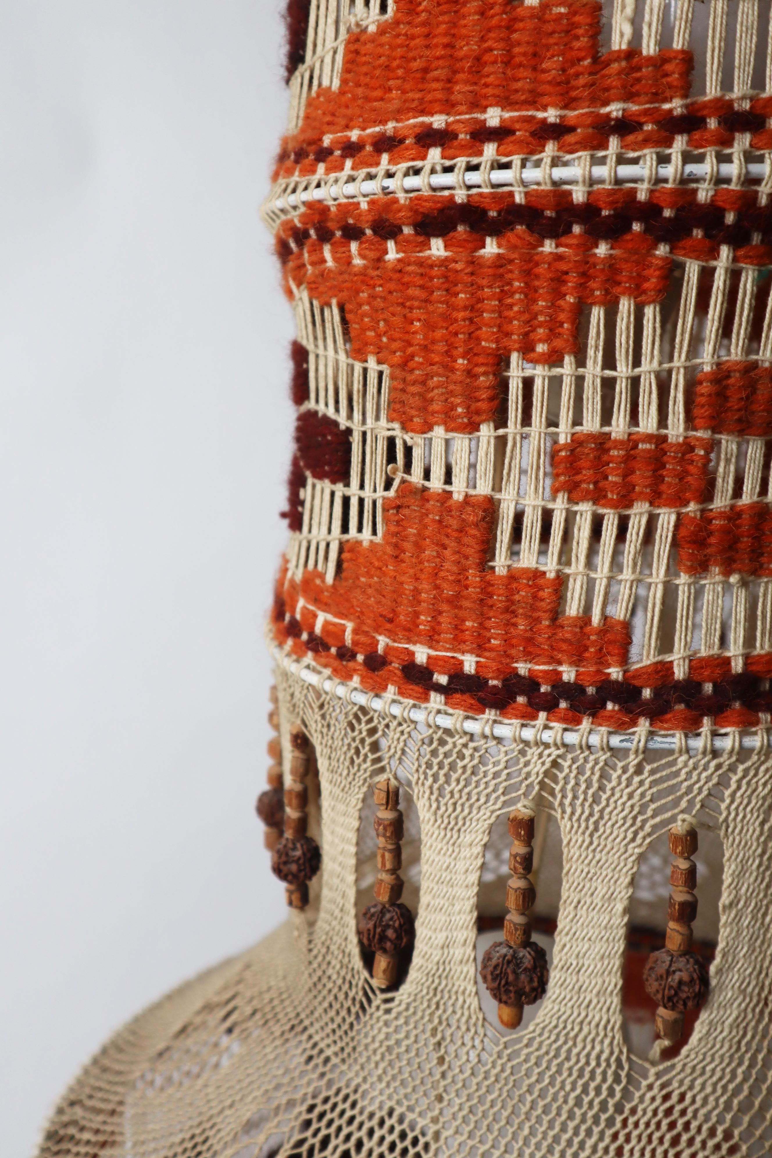 Macrame Boho Staircase Hanging Lamp in the Style of Native American, 1970s For Sale 12