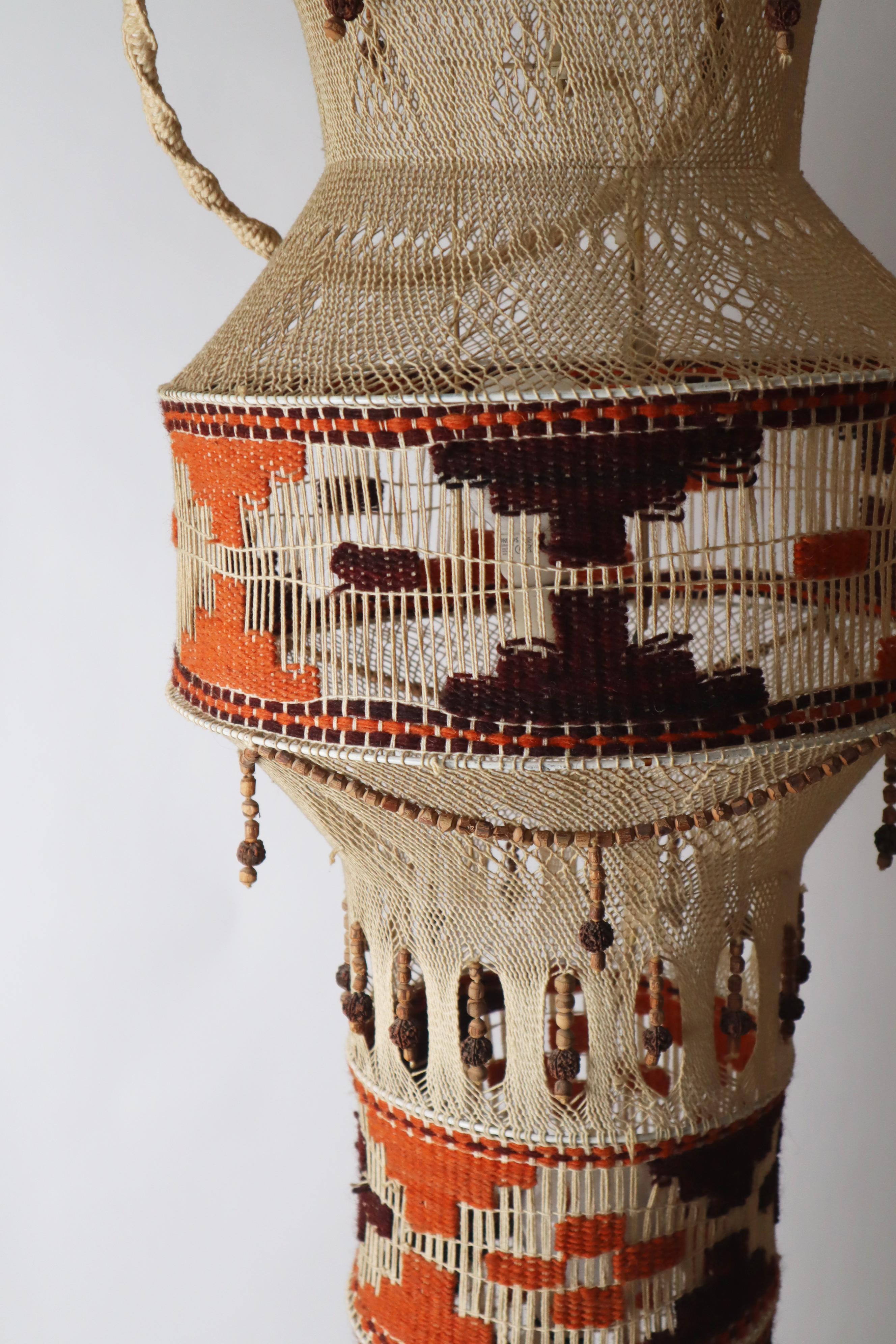 Macrame Boho Staircase Hanging Lamp in the Style of Native American, 1970s For Sale 13